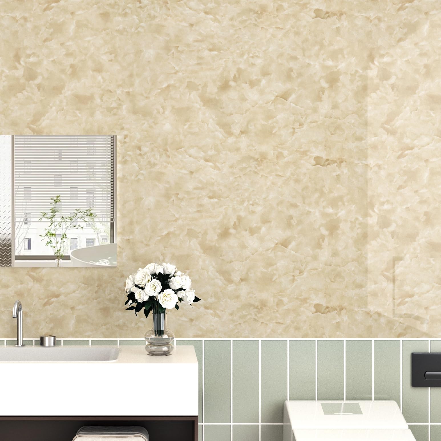 EPPKILY Beige Marble Contact Paper for Countertops Beige Marble Peel and Stick Wallpaper Removable Waterproof Countertop Contact Paper for Cabinets Kitchen Vinyl Wrap Counter Top Covers 15.7"×78.7" - Medaid International