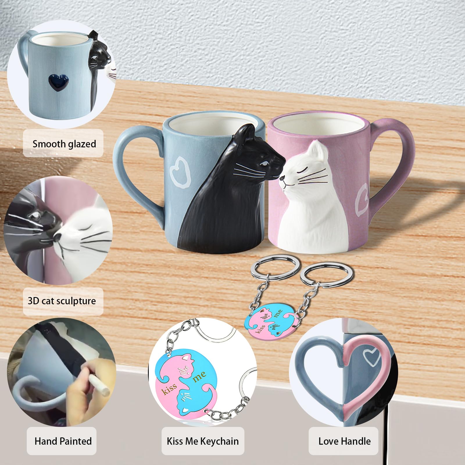 BigNoseDeer Couple Gifts Cute Kissing Cat Mug Matching Couples Stuff Ceramic Coffee Mugs for Wedding Gifts Anniversary Engagement Gift for Couples Cat Lovers 12oz - Medaid International
