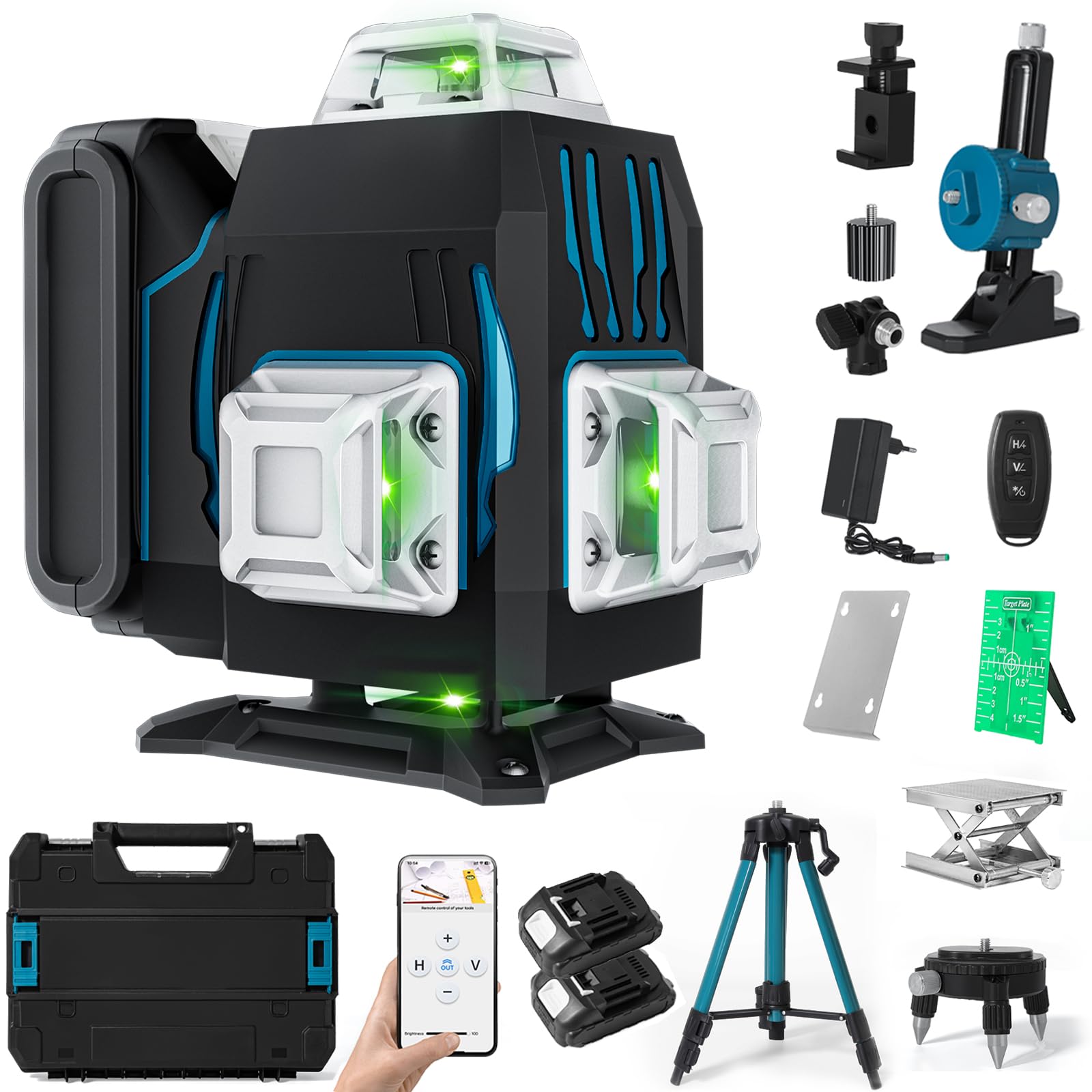 4x360° 16 Lines Laser Level with Remote&APP Control, Rechargeable Green Laser Cross Line Lazer with Tripod, Magnetic Bracket，4D Level Laser Tool for Construction, Picture Hanging, Home Renovation - Medaid International