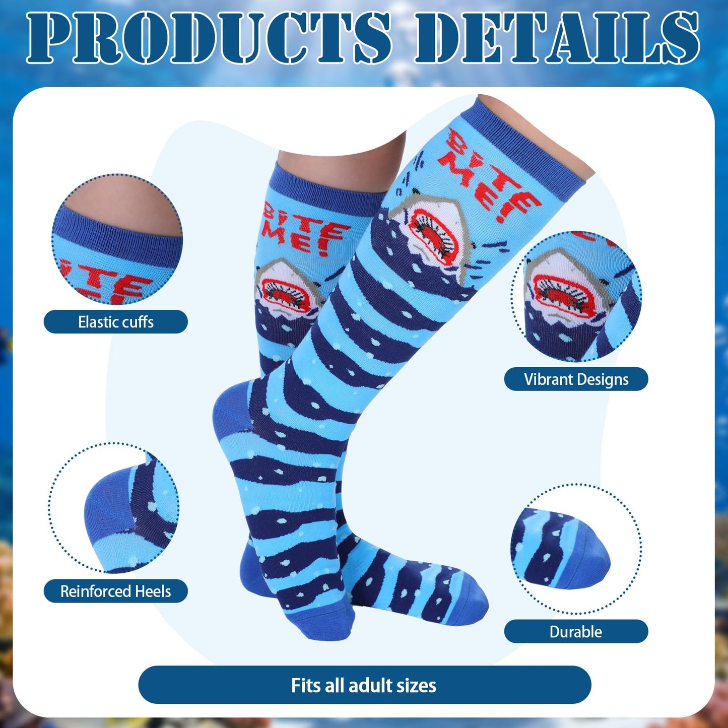 Shihanee 4 Pairs Novelty Knee High Socks Christimas Funny Popcorn, Selachimorpha Sock Gifts for Xmas Stocking Stuffers Unisex - Medaid International