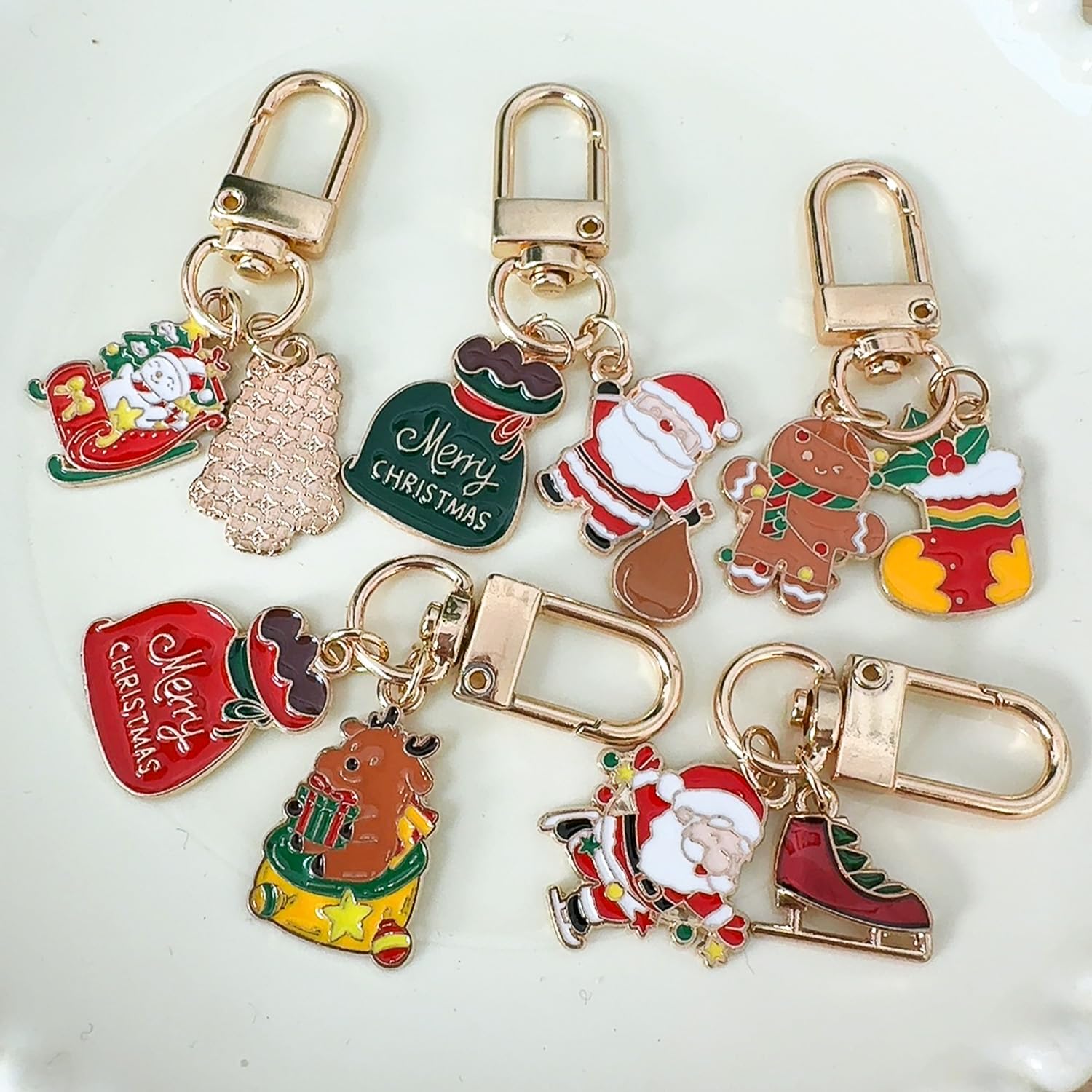 Creative Cartoon Christmas Theme Keychain Pendant Xmas Cute Key Ring Car Keyrings Bag Hanging Accessories DIY Jewelry,#3 (6 * 2.5cm) - Medaid International