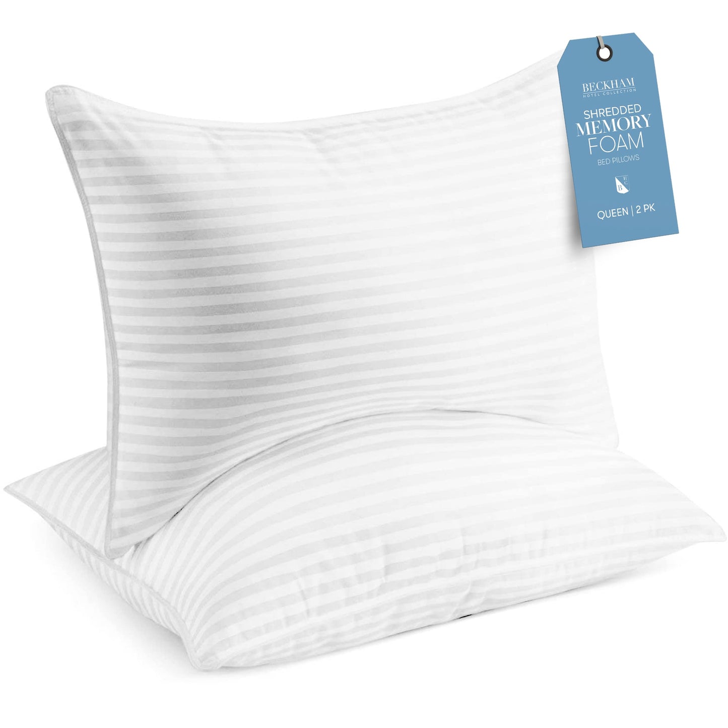 Beckham Hotel Collection Queen Size Memory Foam (Adjustable Fill) Bed Pillows Set of 2 - Cooling Shredded Foam Pillow for Back, Stomach or Side Sleepers - Medaid International