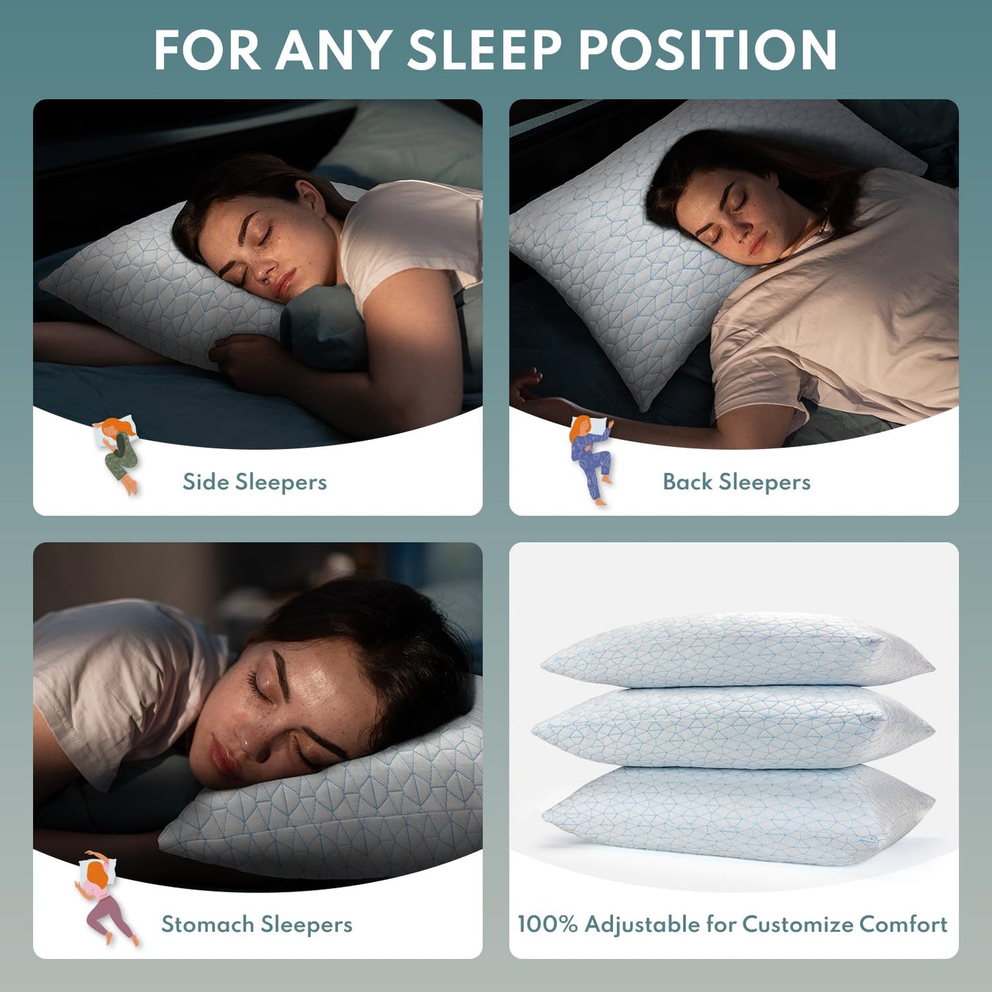 COZSINOOR Cooling Pillows Queen Size Set of 2 for Sleeping - Adjustable Shredded Memory Foam Pillows 2 Pack, Cool Pillow for Back, Side and Stomach Sleepers, Bed Pillow Removable Cover Washable - Medaid International