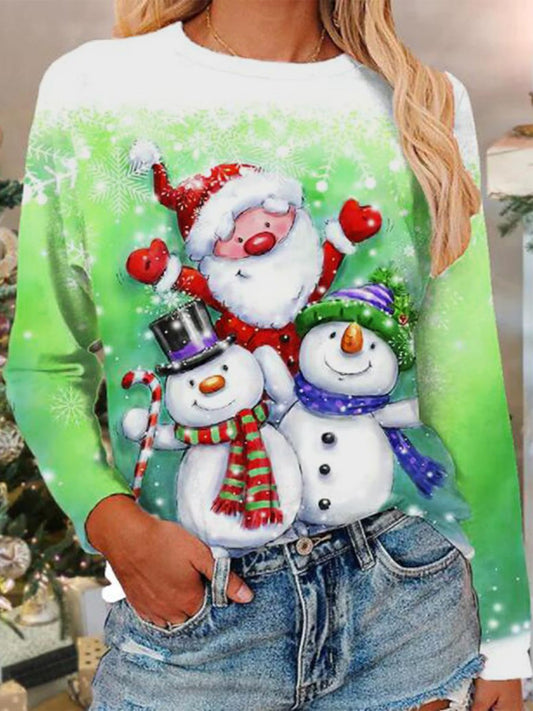 Women's Christmas T-Shirt Crew Neck Funny Graphic Tee Tops X'Mas Casual Top (Green, XXL) - Medaid International