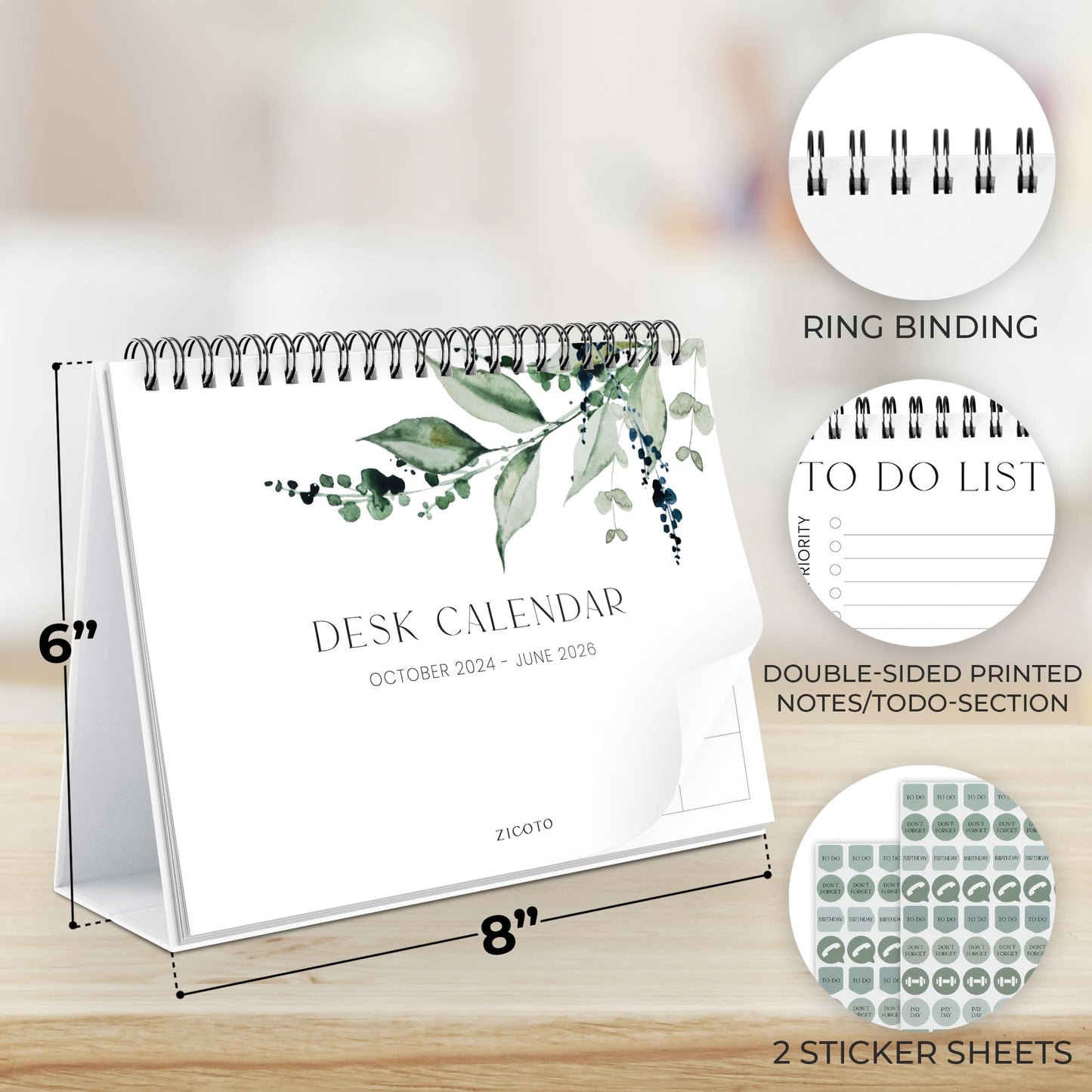 Aesthetic Desk Calendar 2025 - Runs until June 2026 - Beautiful Small Flip Desktop Calendar for Easy Organizing - Medaid International