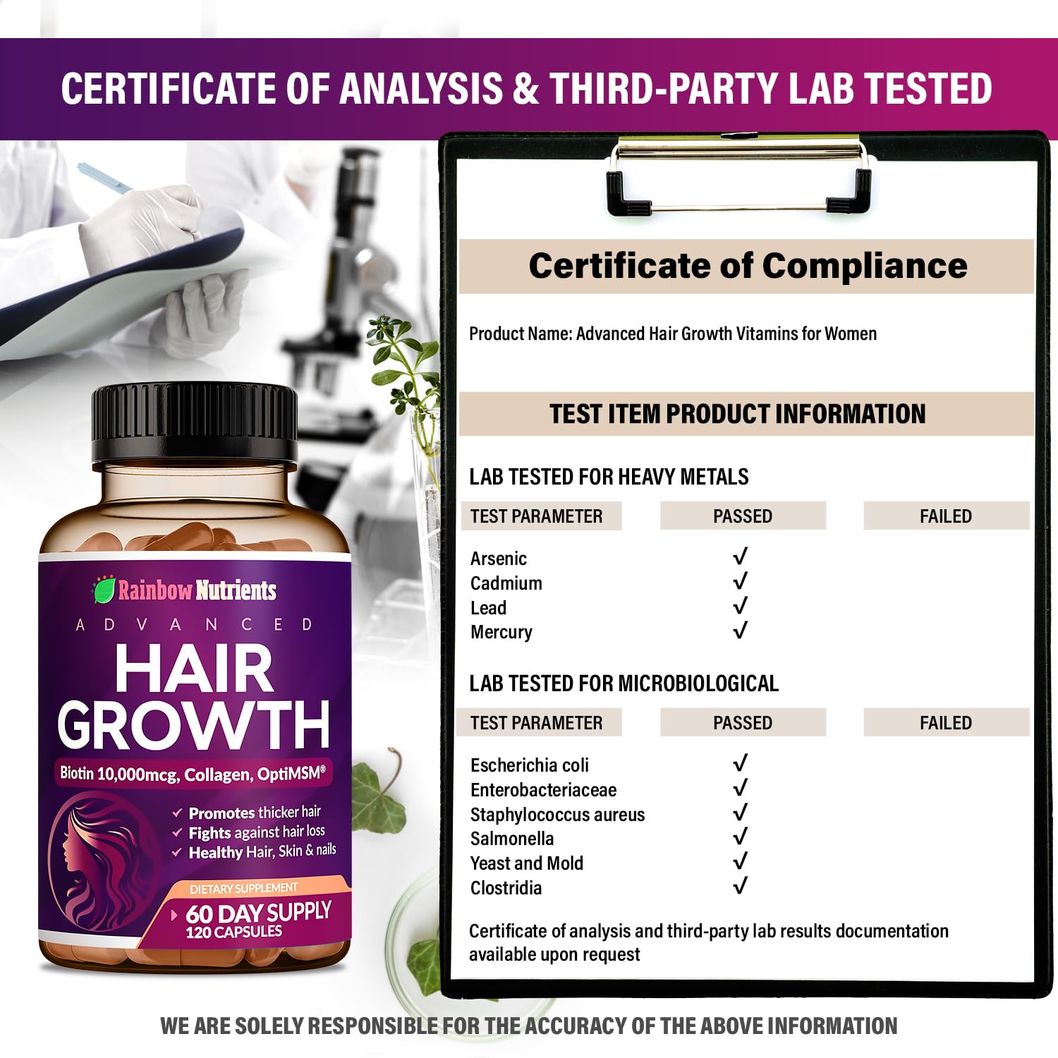 Hair Growth Vitamins for Women | Biotin 10,000mcg, Collagen, Patented OptiMSM®, goMCT®, Saw Palmetto | Naturally Regrow Stronger & Healthier Hair, Skin and Nails | Stops Hair Loss | 60 Day Supply - Medaid International