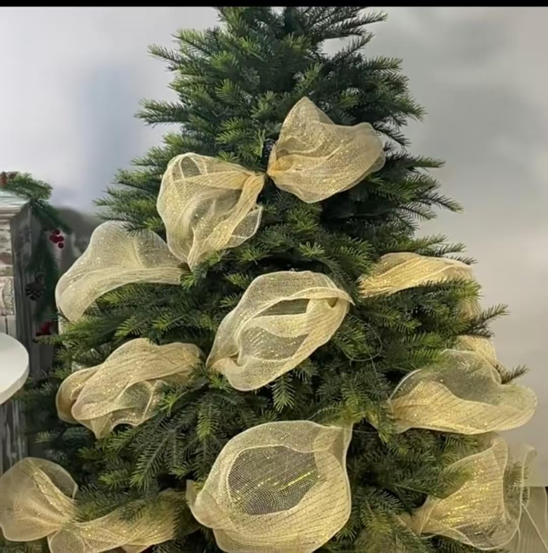 BESTONE Gold Metallic Mesh Ribbon 10 Inch Wide for Christmas Wreath Supplies, Tree Decoration, Garland and Bows - Decorative Deco Mesh with Metallic Foil - Medaid International