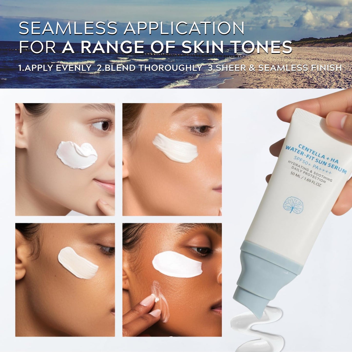 ISHERBIN 𝐶𝑒𝑛𝑡𝑒𝑙𝑙á Sunscreen SPF 50, Hyalu Cica Water-Fit Sun Serum, Face Sun Screen Long-Lasting Protection, Cen-tella Madagascar Sunscreen, NO White Cast - Dry Oily Korean Skincare (Blue 1) - Medaid International