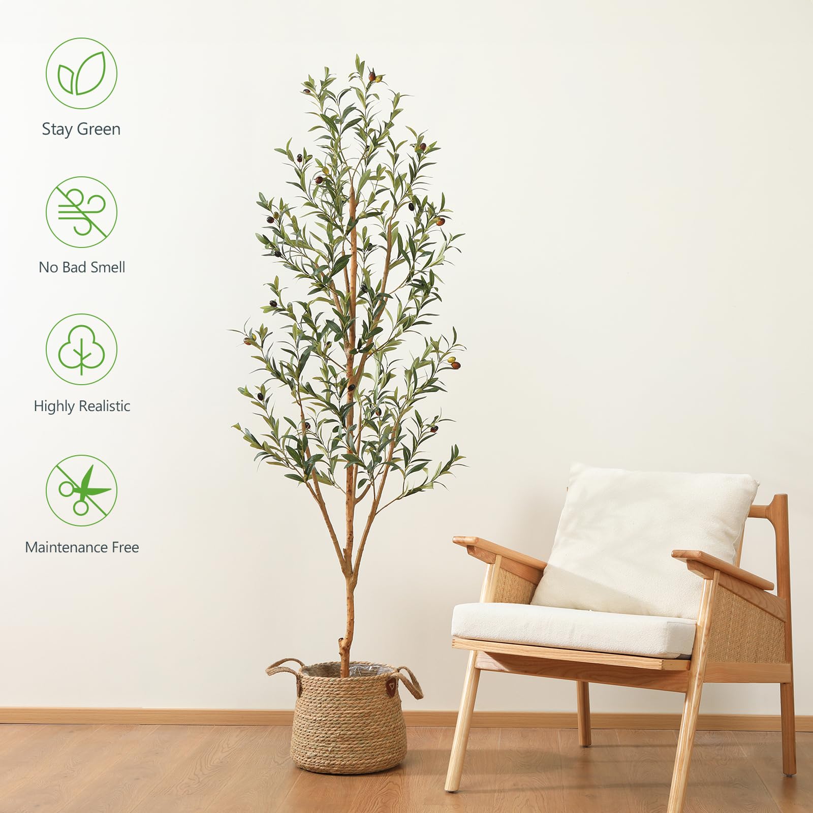 Kazeila Artificial Olive Tree 6FT Tall Faux Silk Plant for Home Office Decor Indoor Fake Potted Tree with Wood Branches and Fruits - Medaid International