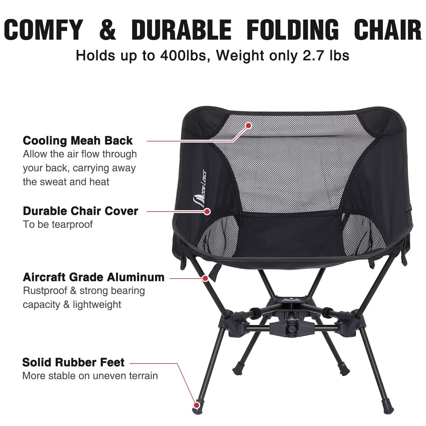 MOON LENCE Portable Camping Chair Backpacking Chair - The 4th Generation Ultralight Folding Chair - Compact, Lightweight Foldable Chairs for Hiking Mountaineering Beach - Medaid International