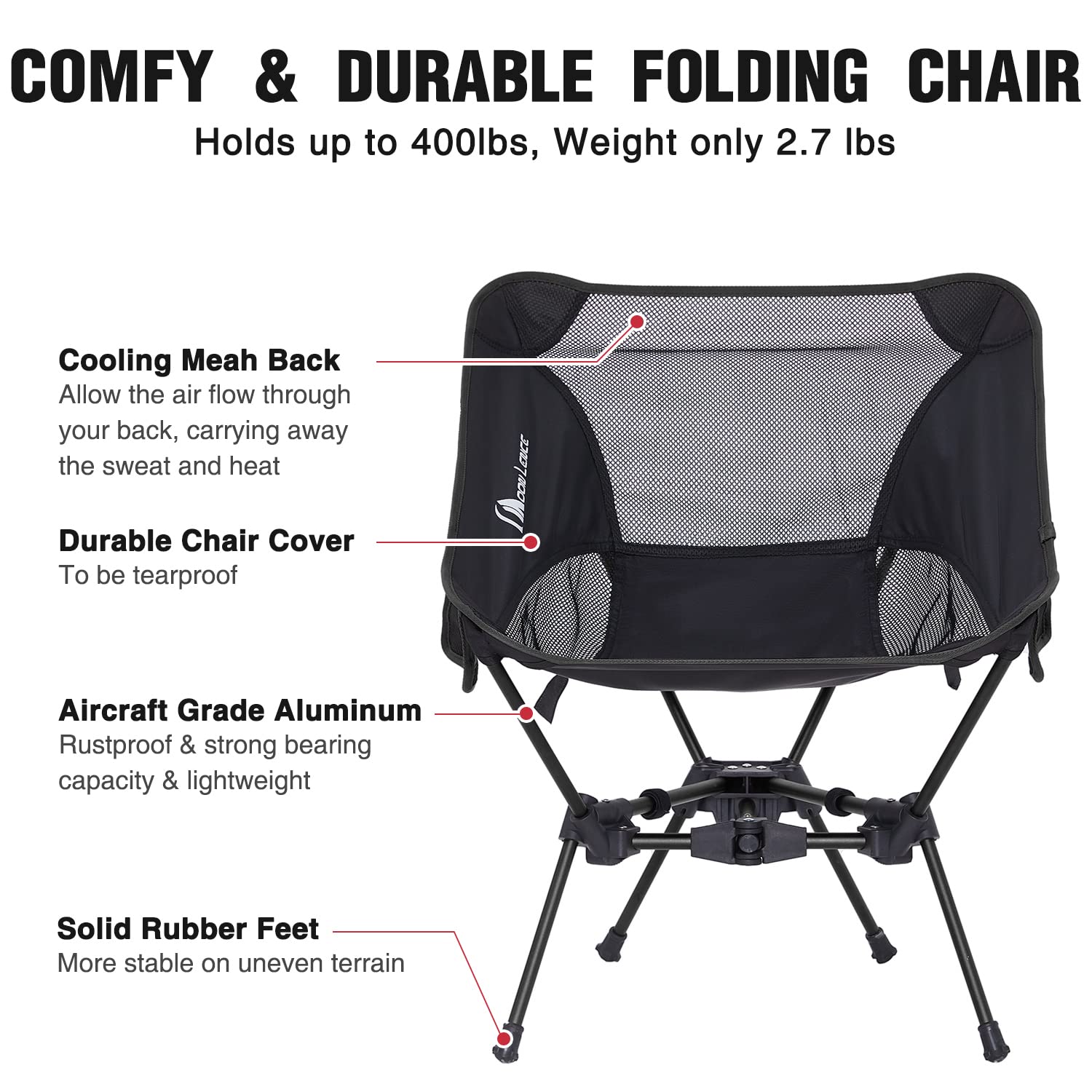 MOON LENCE Portable Camping Chair Backpacking Chair - The 4th Generation Ultralight Folding Chair - Compact, Lightweight Foldable Chairs for Hiking Mountaineering Beach - Medaid International