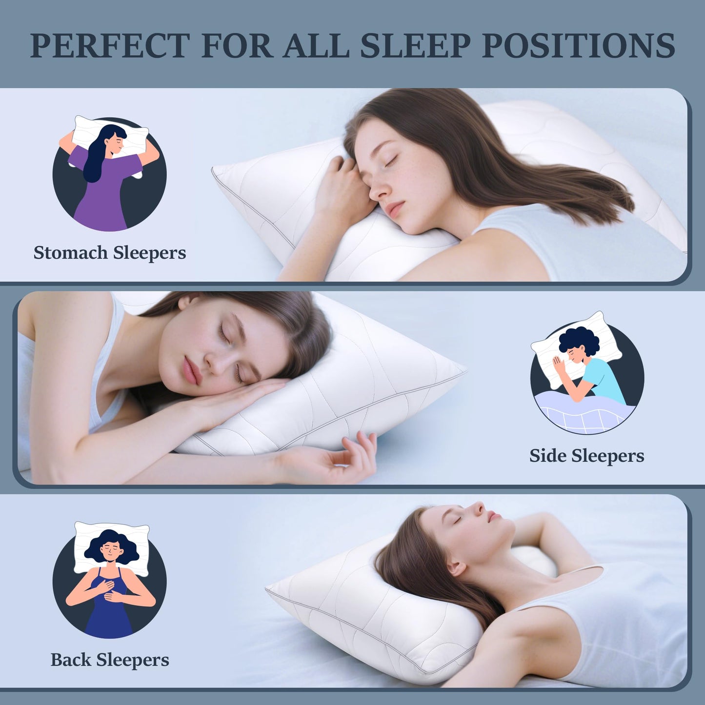 COZSINOOR Cooling Bed Pillows Queen Size Set of 2, Hotel-Quality Fluffy Microfiber Fill - Down Alternative for Side, Back & Stomach Sleepers, Breathable & Skin-Friendly - Medaid International