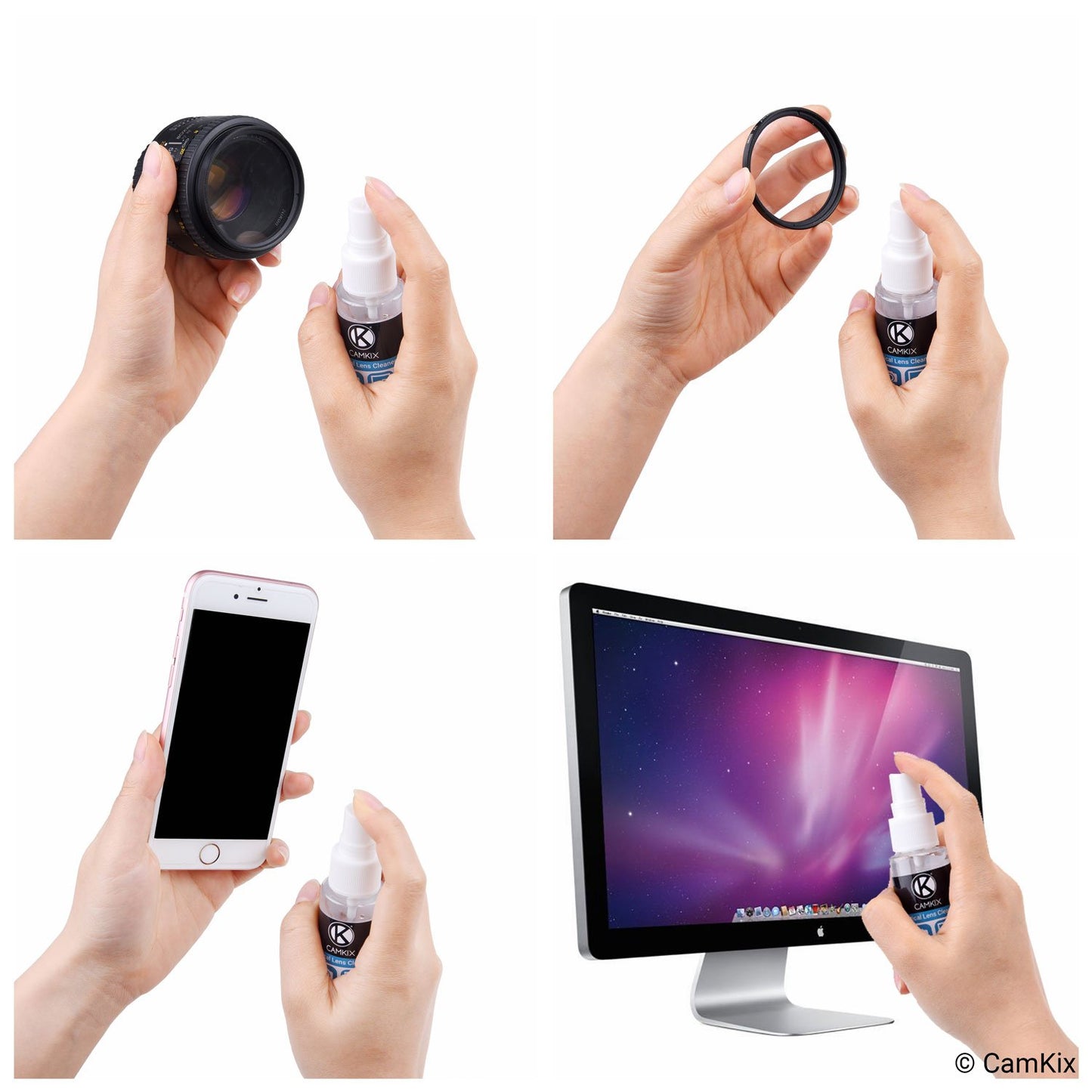 Lens and Screen Cleaning Kit - 2 Spray Bottles, 2 Microfiber Cloths (Size L + S), 50 Individually Wrapped Wet Tissues - for Eyeglasses, Sunglasses, Camera Lenses, Phone/Tablet Screens, etc. - Medaid International