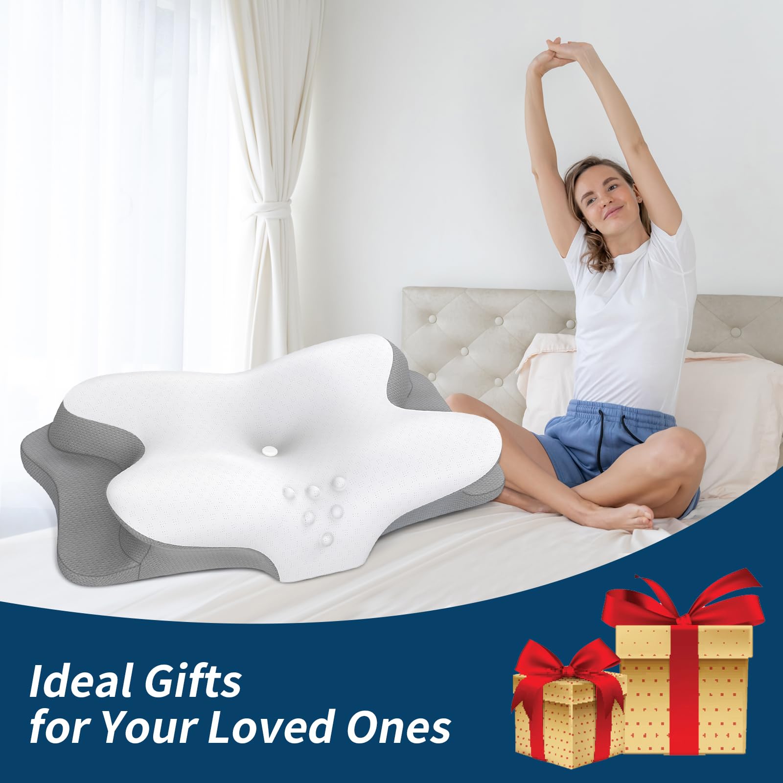 Cervical Neck Pillow - Cooling Pillow for Neck Pain Relief, Ergonomic Contour Side Sleeper Pillow for Sleeping, Orthopedic Memory Foam Pillows for Back & Stomach Sleepers with Pillowcase - Medaid International