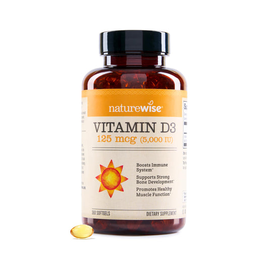 NatureWise Vitamin D3 5000iu (125 mcg) 1 Year Supply for Immune Support, Healthy Muscle Function, and Bone Health - Non-GMO, Gluten Free in Organic Extra Virgin Olive Oil, (Mini Softgel), 360 Count - Medaid International