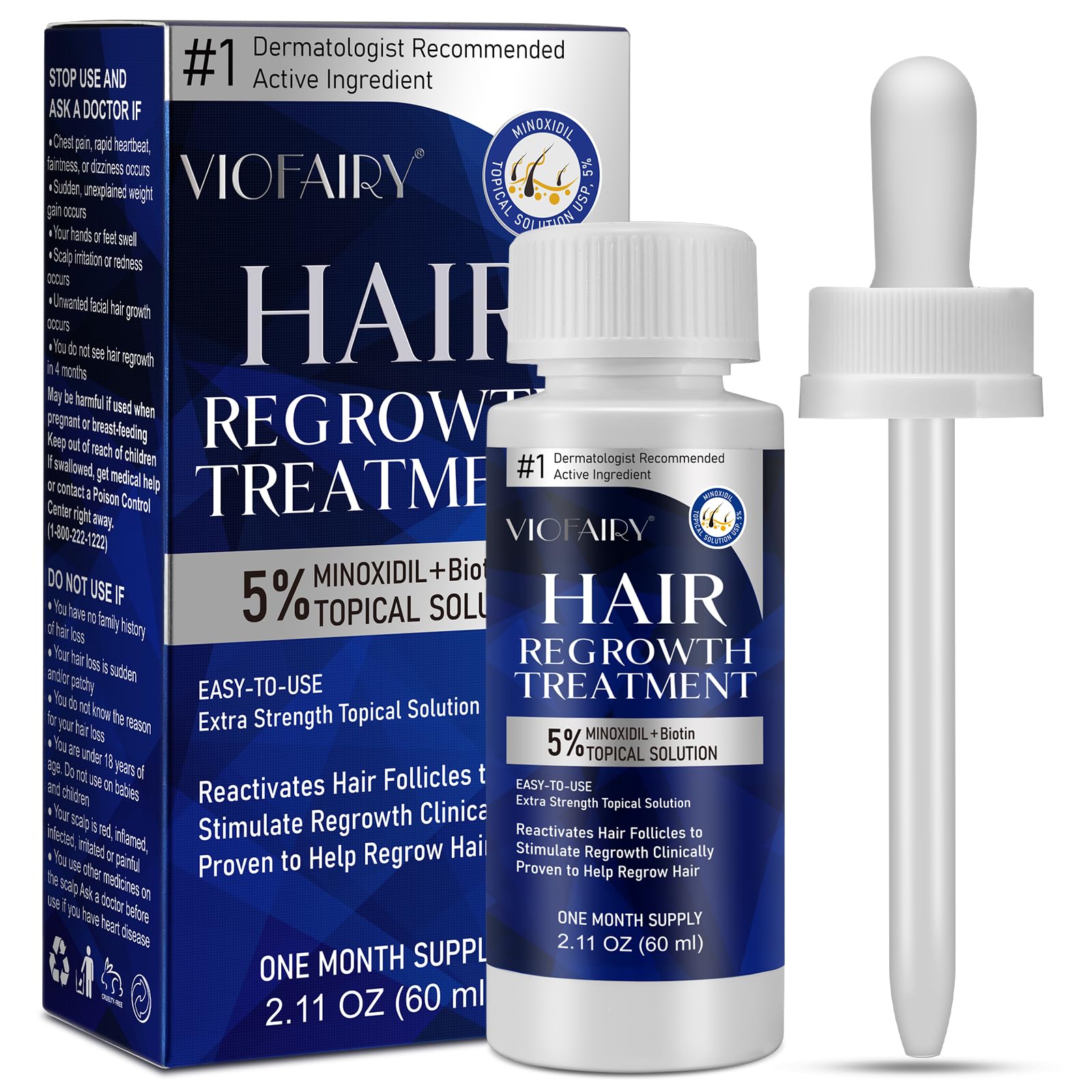 5% Minoxidil for Men and Women, Hair Regrowth Treatment for Thinning Hair and Hair Loss, Topical Solution - 1 Months Supply - Dermatologist recommended (Pack of 1) - Medaid International