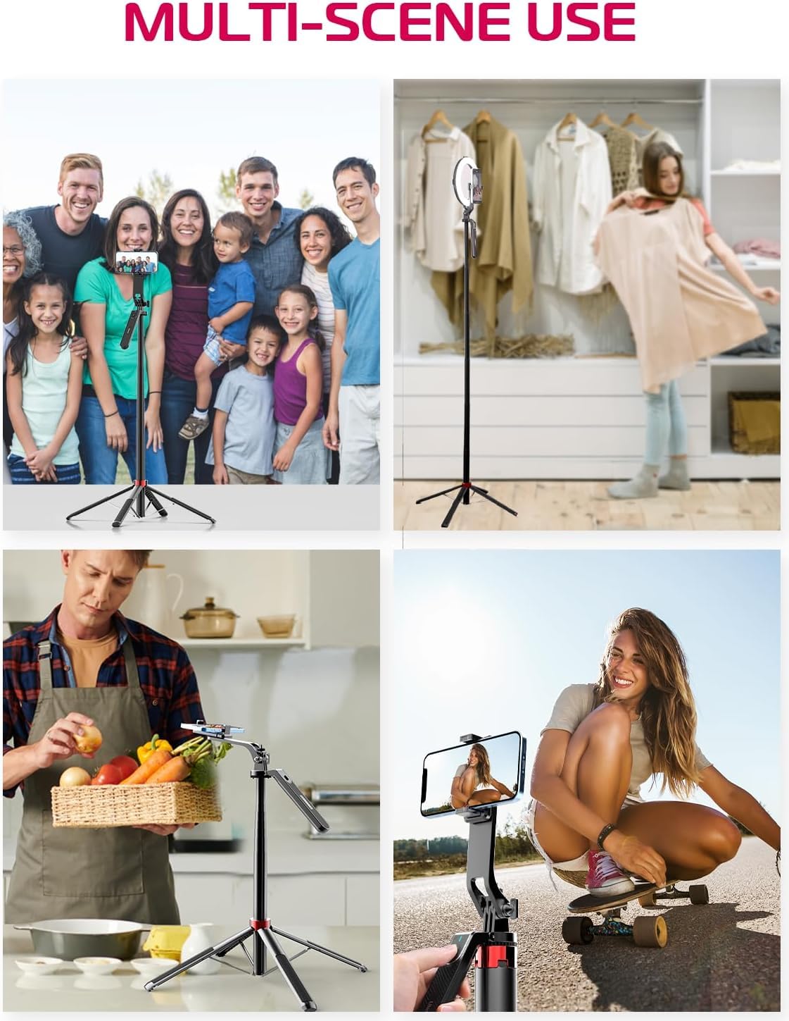 ULANZI MA09 Extendable Phone Tripod, 71" Selfie Stick Vlog Tripod Stand Quadrapod with All in 1 Phone Clip, Travel Tripods Cellphone Holder w Rechargeable Remote for iPhone Sony Canon Action Camera - Medaid International