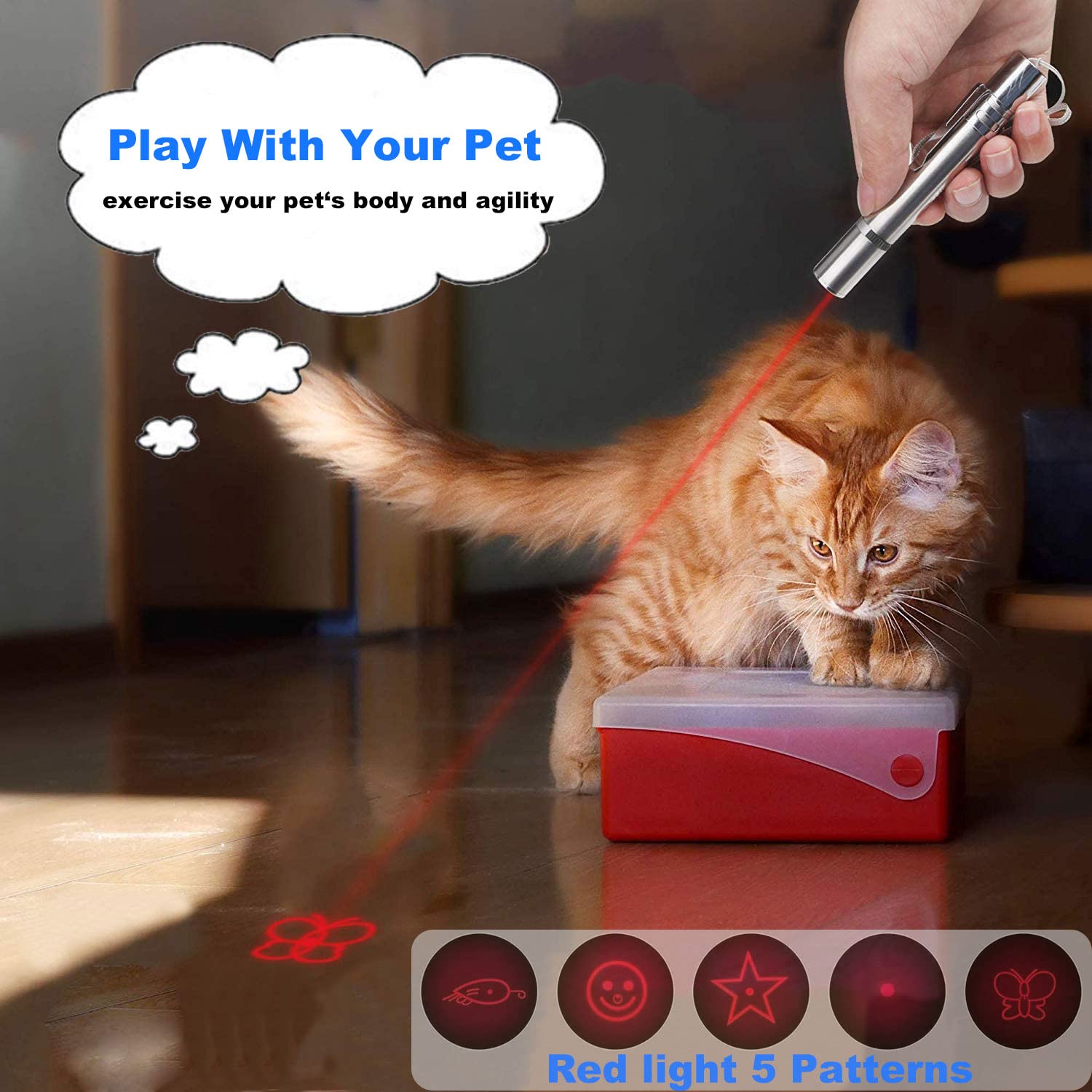 GLMSA Laser Pointer Cat Toy - 5Modes Pointer for Indoor Interactive, Cat Toys Red Light Pet Pointer Interactive to Busy Kitten Dog Chaser Play Toys(2 Pcs) - Medaid International