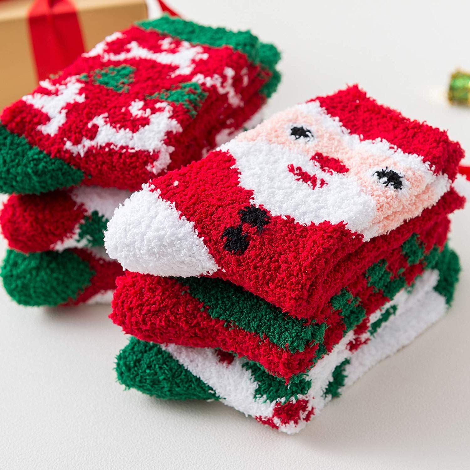 Azue Christmas Socks for Women Christmas Fuzzy Socks Winter Fluffy Socks Warm Sleeping Socks Gifts for Women 6 Pairs Cartoon - Medaid International