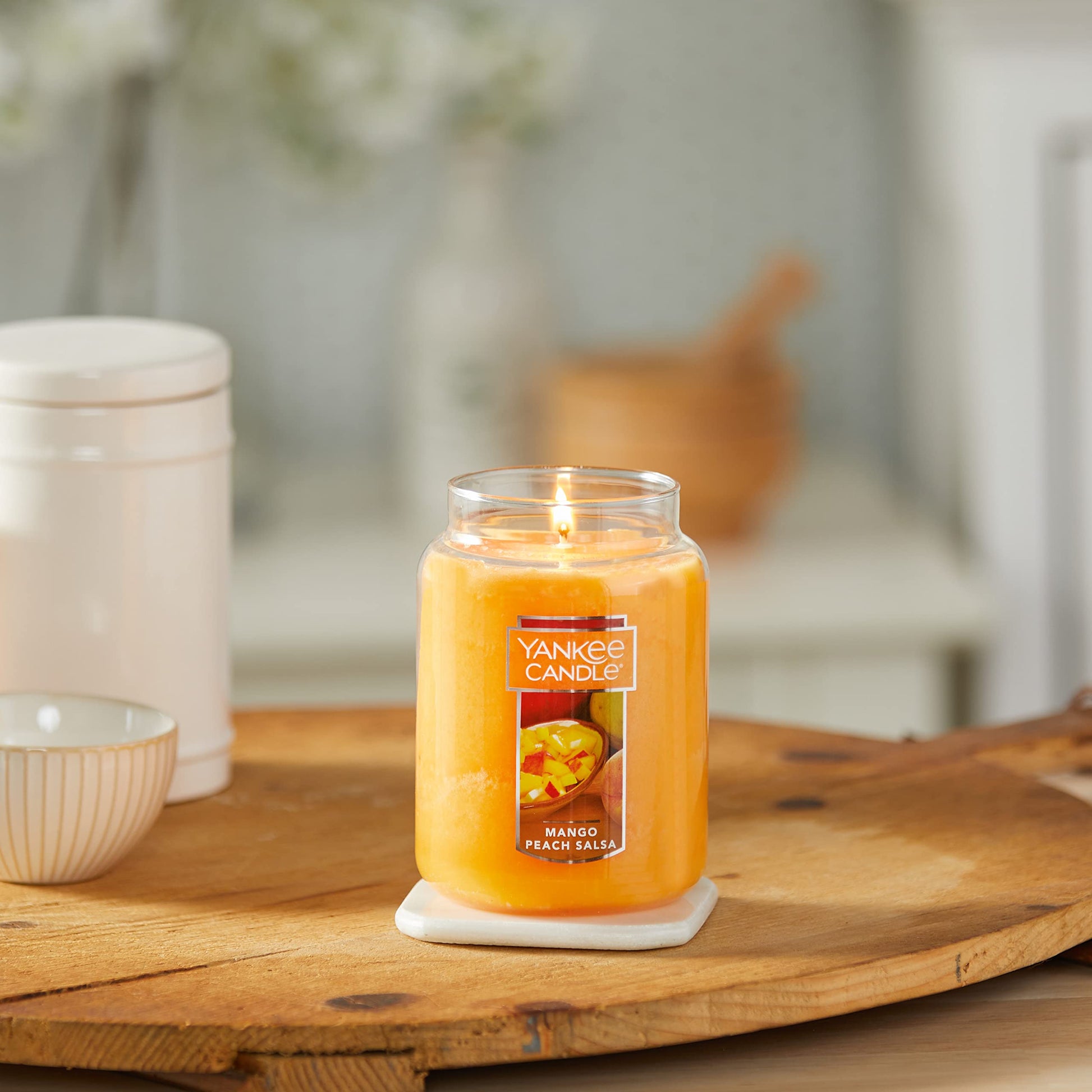 Yankee Candle Mango Peach Salsa Scented, Classic 22oz Large Jar Single Wick Candle, Over 110 Hours of Burn Time - Medaid International