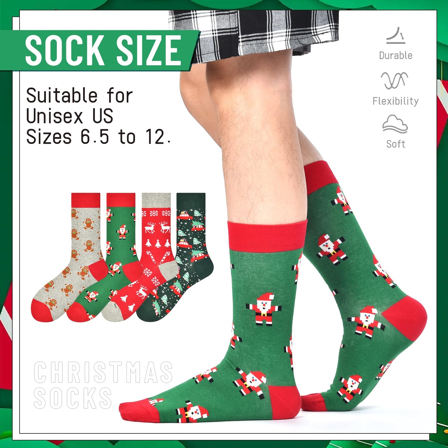 HSELL Mens Fun Patterned Dress Socks Funny Novelty Crazy Design Cotton Socks Gift for Men (4 Pairs - Christmas) - Medaid International