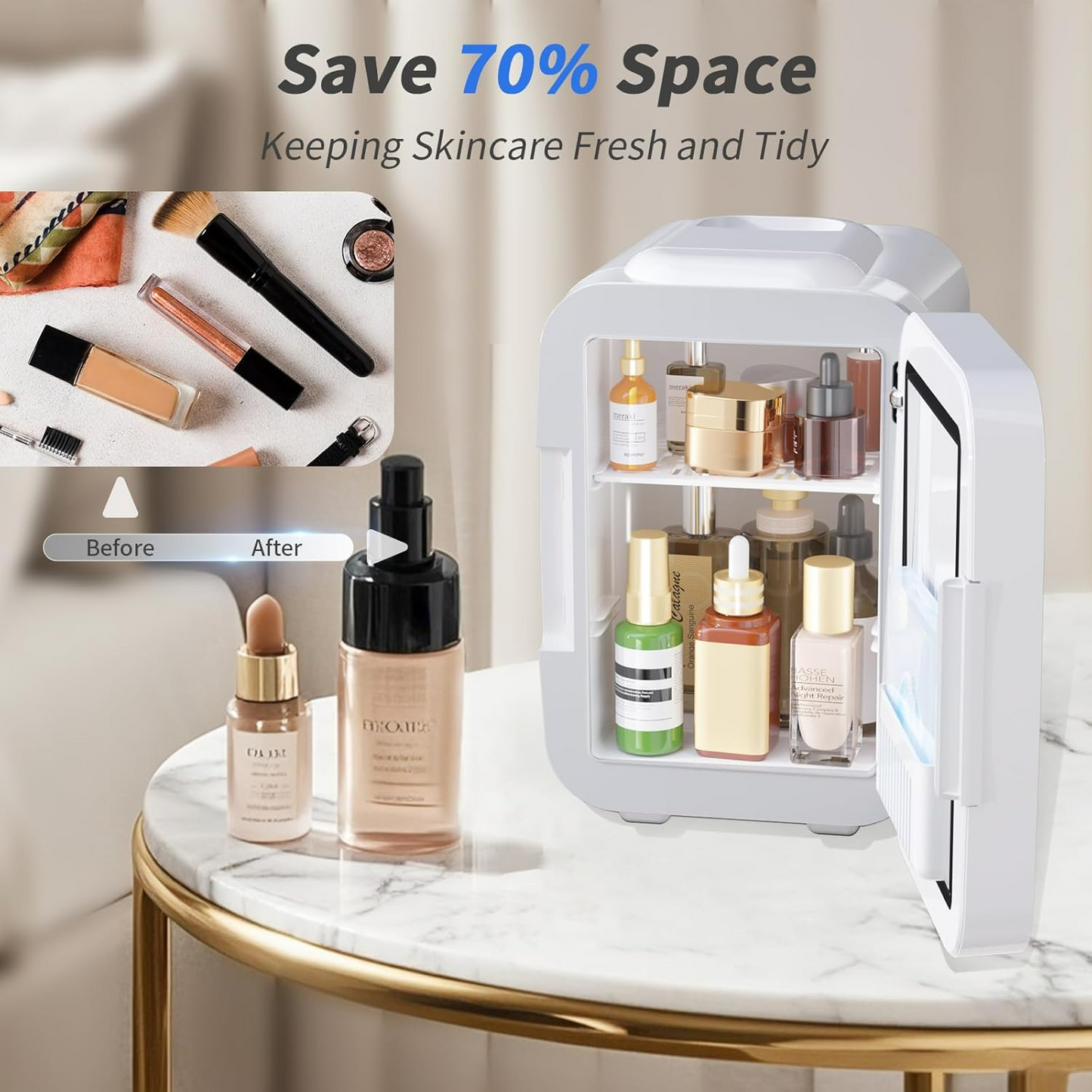 4L Mini Fridge with Dimmable LED Mirror ‚Äì Portable Cooler & Warmer for Cosmetics, Food - Medaid International