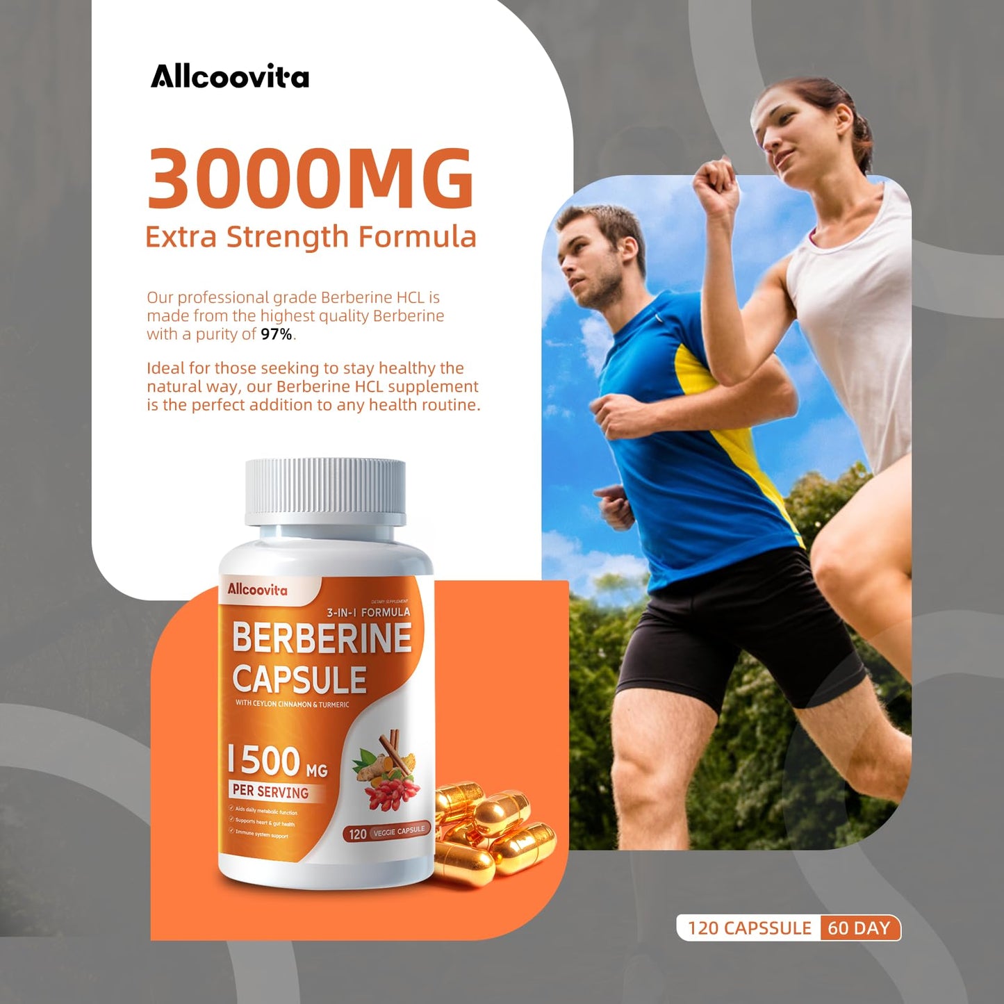 Allcoovita Berberine Supplement - Berberine 1500mg Per Serving,120 Capsules - Berberine HCI - Berberine Plus - Plus Pure True Ceylon Cinnamon, Berberine HCI Root Supplements Pills - Medaid International