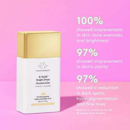 Drunk Elephant B-Goldi Bright Drops - 1 Fl Oz - Illuminates Skin & Fades Hyperpigmentation With 5% Niacinamide & Diglucosyl Gallic Acid - Medaid