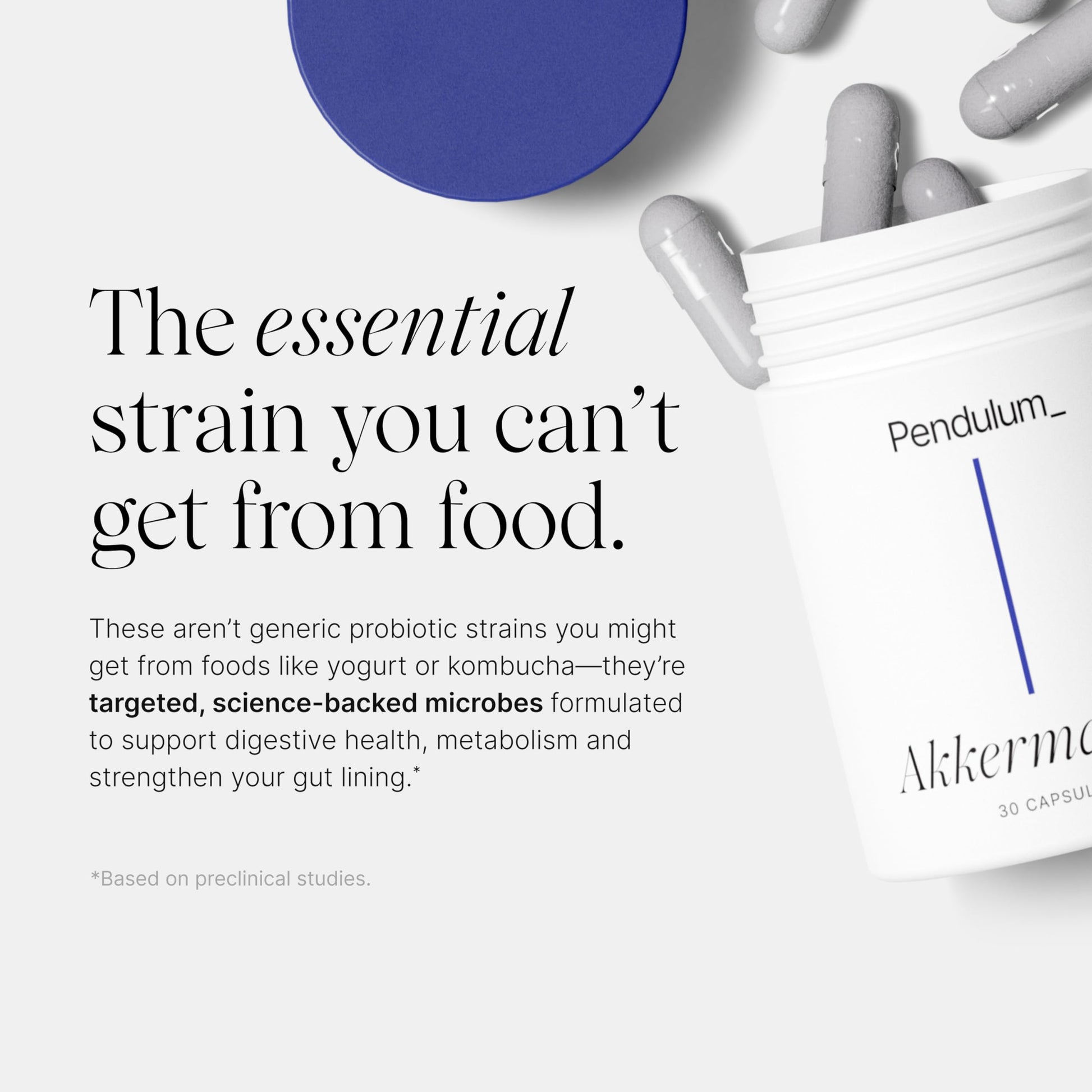 Pendulum Akkermansia Probiotic with Prebiotic Fiber - Increases GLP-1 Production, Delayed Release, Third-Party Tested, 100M AFU Live Strain for Gut Health for Men & Women (30 Capsules, 1-Pack) - Medaid International