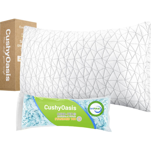 CushyOasis Shredded Memory Foam Pillows, Bed Pillows for Sleeping, Queen Size Pillows, Cooling Pillow, Stomach and Back Sleepers with Removable Washable Pillowcase (Queen*1) - Medaid International