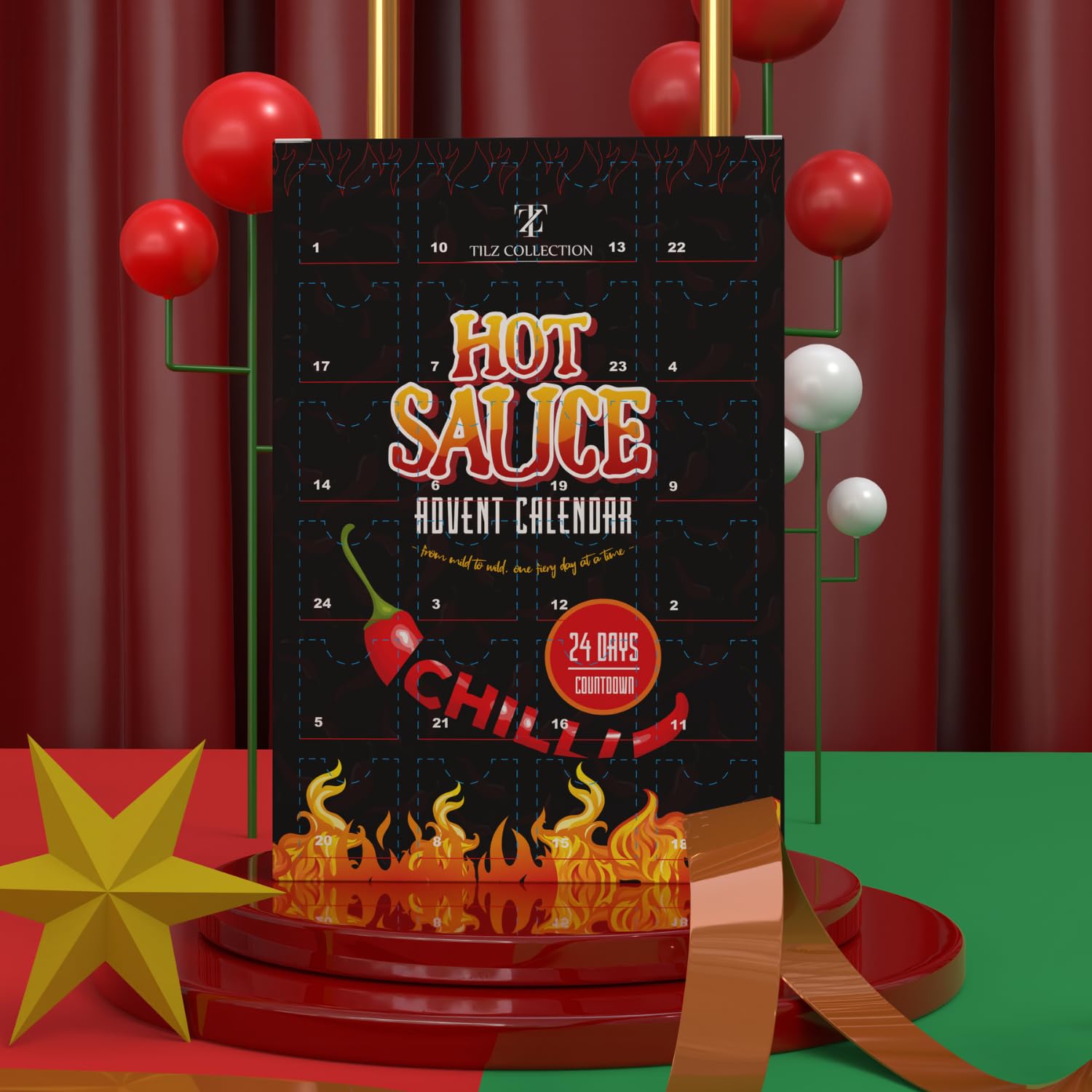 Hot Sauce Advent Calendar 2025 | 24 Days of Chilli Sauce | Ultimate Gift for Spicy Food Lovers | Food Advent Calendar 2025 Men, Chilli Challenge Hot Sauce for Women (Black) - Medaid International
