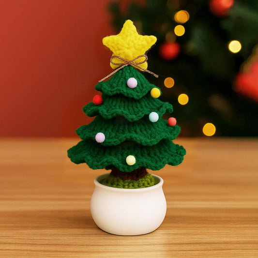 Crochet Christmas Tree Potted Plant - for Christmas Decor, Mini Knitted Decor for Home/Office, Gradient Yellow - Medaid International