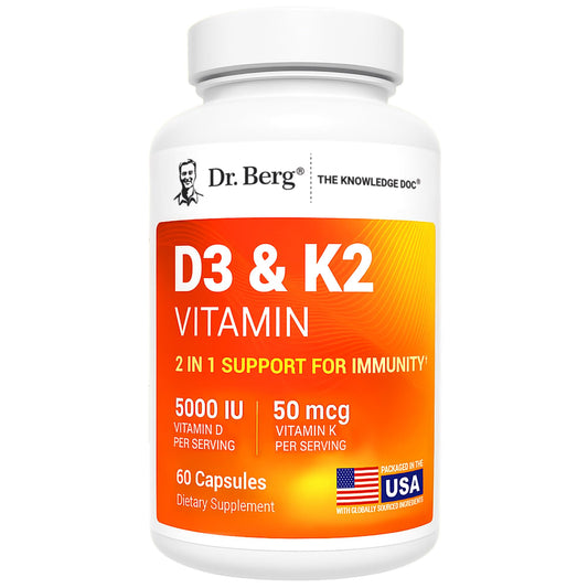 Dr. Berg Maximum Strength 7-in-1 Vitamin D3 K2 5000 IU | Naturally Derived D3 | 4X Lab-Tested & Verified | High Absorption Formula | K2 D3 Vitamin Supplement - 60 Capsules - Medaid International