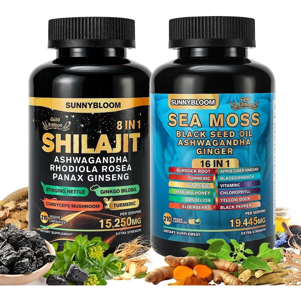 Dynamic Vitality Bundle - Sea Moss and Shilajit Combination, Enriched with Ashwagandha, Rhodiola Rosea, Ginseng, Vitamin, and Maglcmoss Blend - Medaid