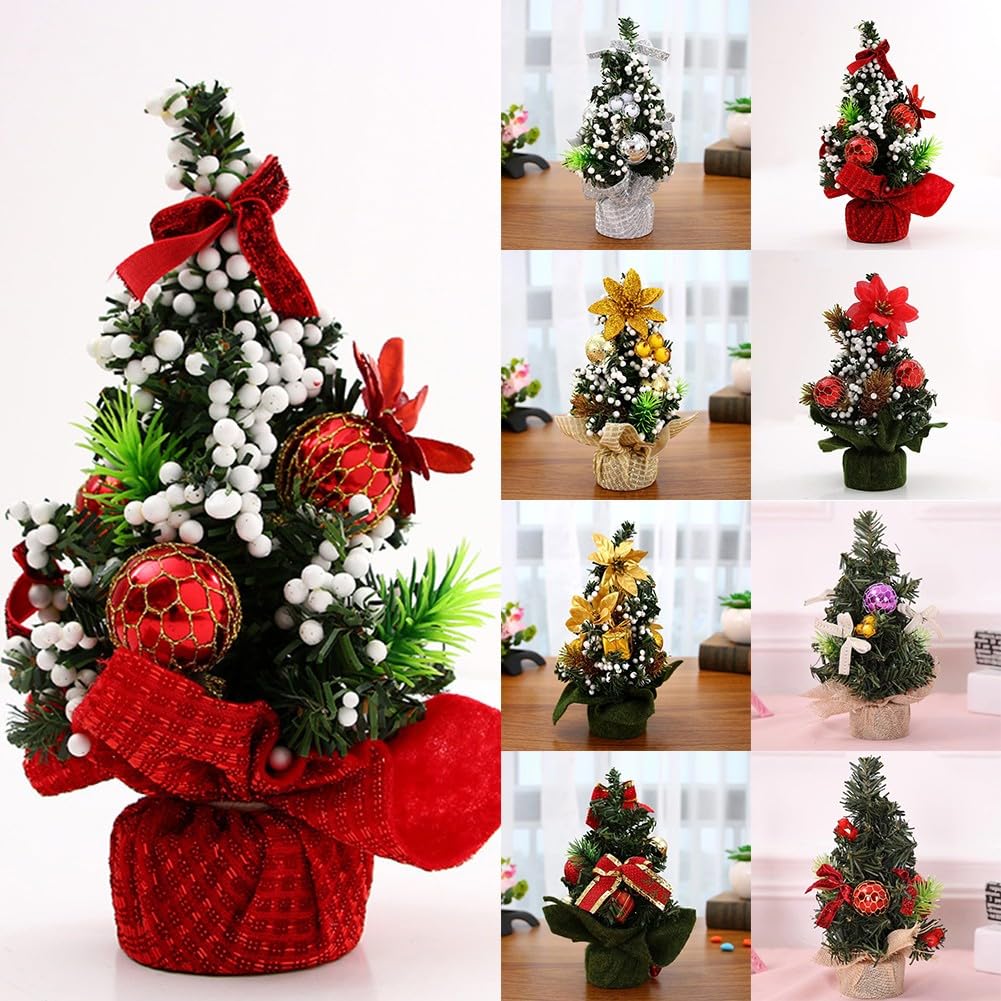 20cm Mini Christmas Tree Ornaments for Table Decorations, Small Artificial Christmas Tree with PVC and Cloth Material, 65g Weight Holiday Decoration - Medaid International