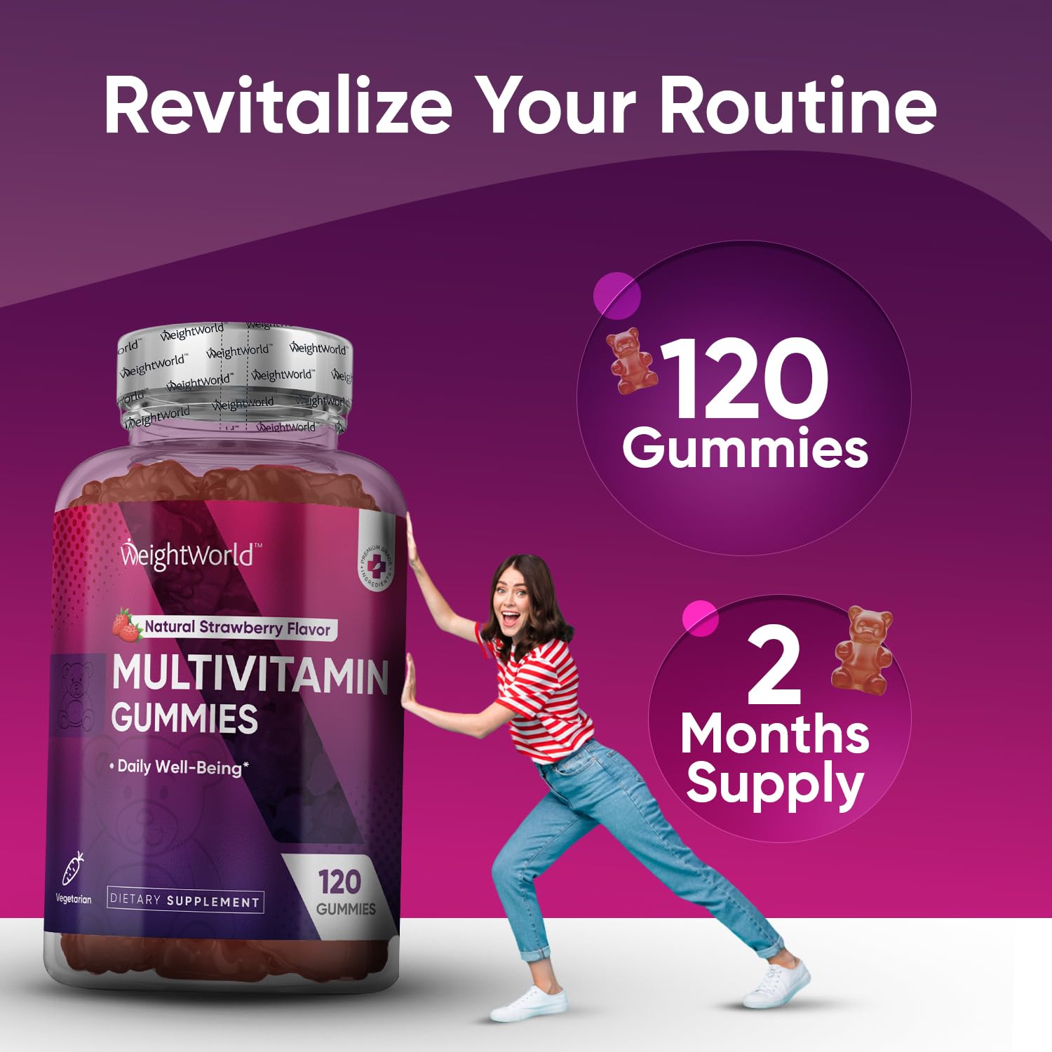 WeightWorld Adult Multivitamin Gummies - 120 Men's Gummy Multivitamins with Nutrients for Daily Well-Being - Vegetarian Women's Gummy Vitamin (2-Month Supply) - Non-GMO, Lactose-Free & Gluten-Free - Medaid International