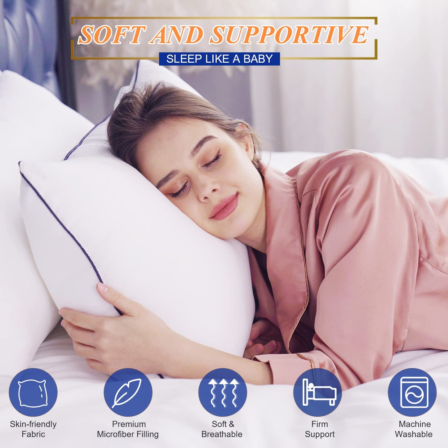 MZOIMZO Bed Pillows for Sleeping- Medium Soft, Queen Size Set of 2, Cooling Hotel Quality for Back, Stomach or Side Sleepers - Medaid International