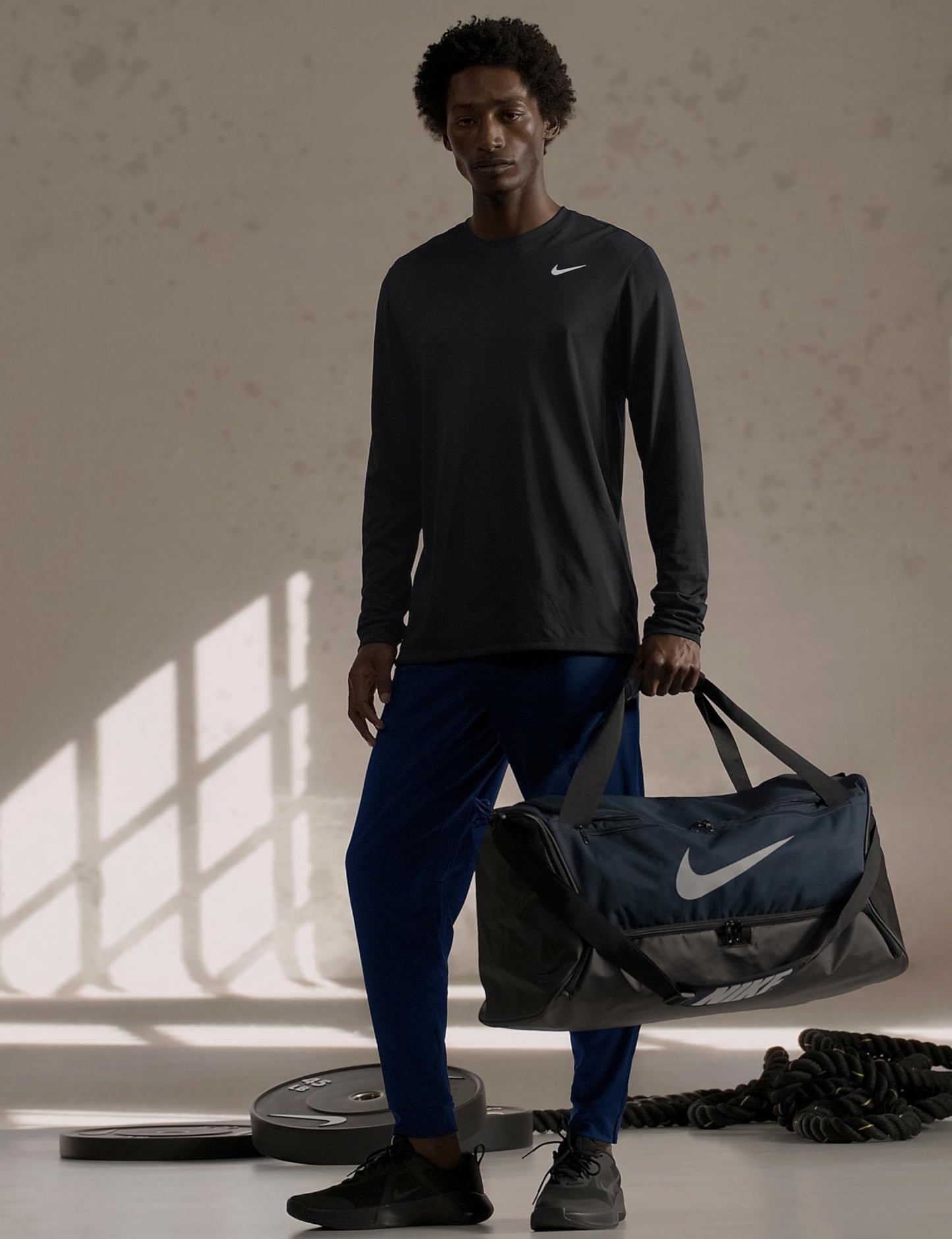 Nike Men's Dri-Fit Legend Long-Sleeve Fitness Top, Black/Matte Silver, Medium - Medaid International