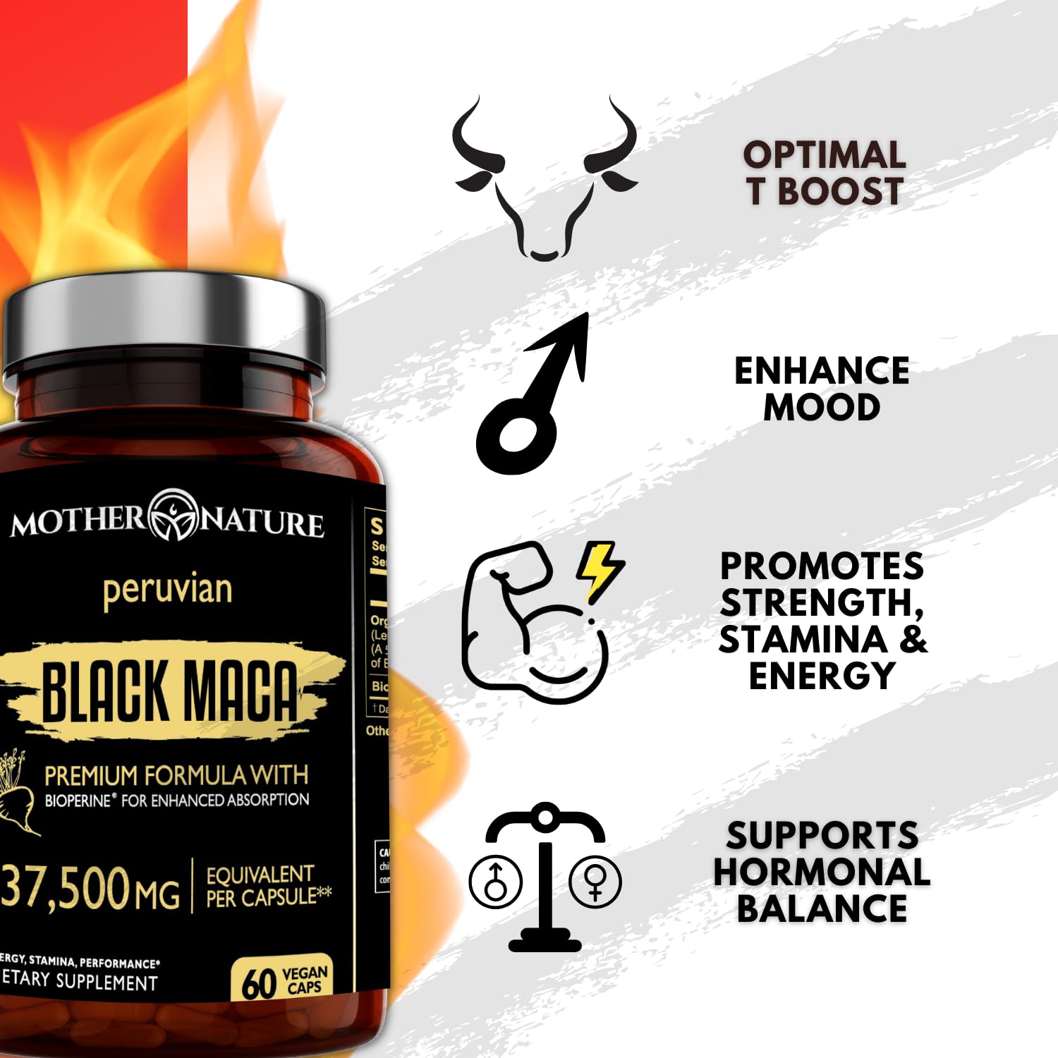 Black Maca Root 50:1 Extract 37,500mg – 60 Capsules Organic Peruvian Maca Peruana Supplement for Men | High Potency Energy, Mood & Performance Support | Vegan, Non-GMO - Medaid International