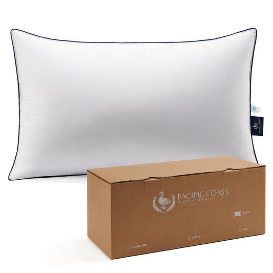 Pacific Coast Bed Pillow, Hotel Collection Goose Feather and Down Pillow for Sleeping, 3-Chamber Design, Medium Supportive, Standard Size - Medaid International