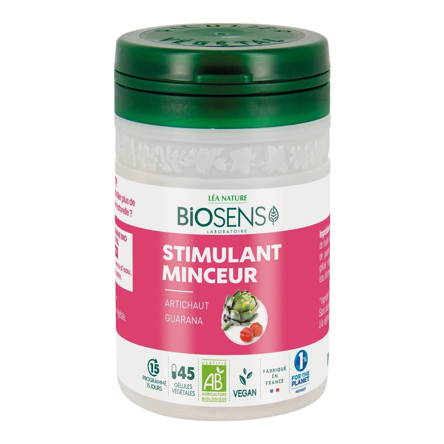 Biosens - Gélule végétale Stimulant Minceur - Artichaut et Guarana - Certifié Bio AB Vegan - Fabriqué en France - Actifs 100% Végétaux - Programme de 15 jours - 45 gélules - Medaid International