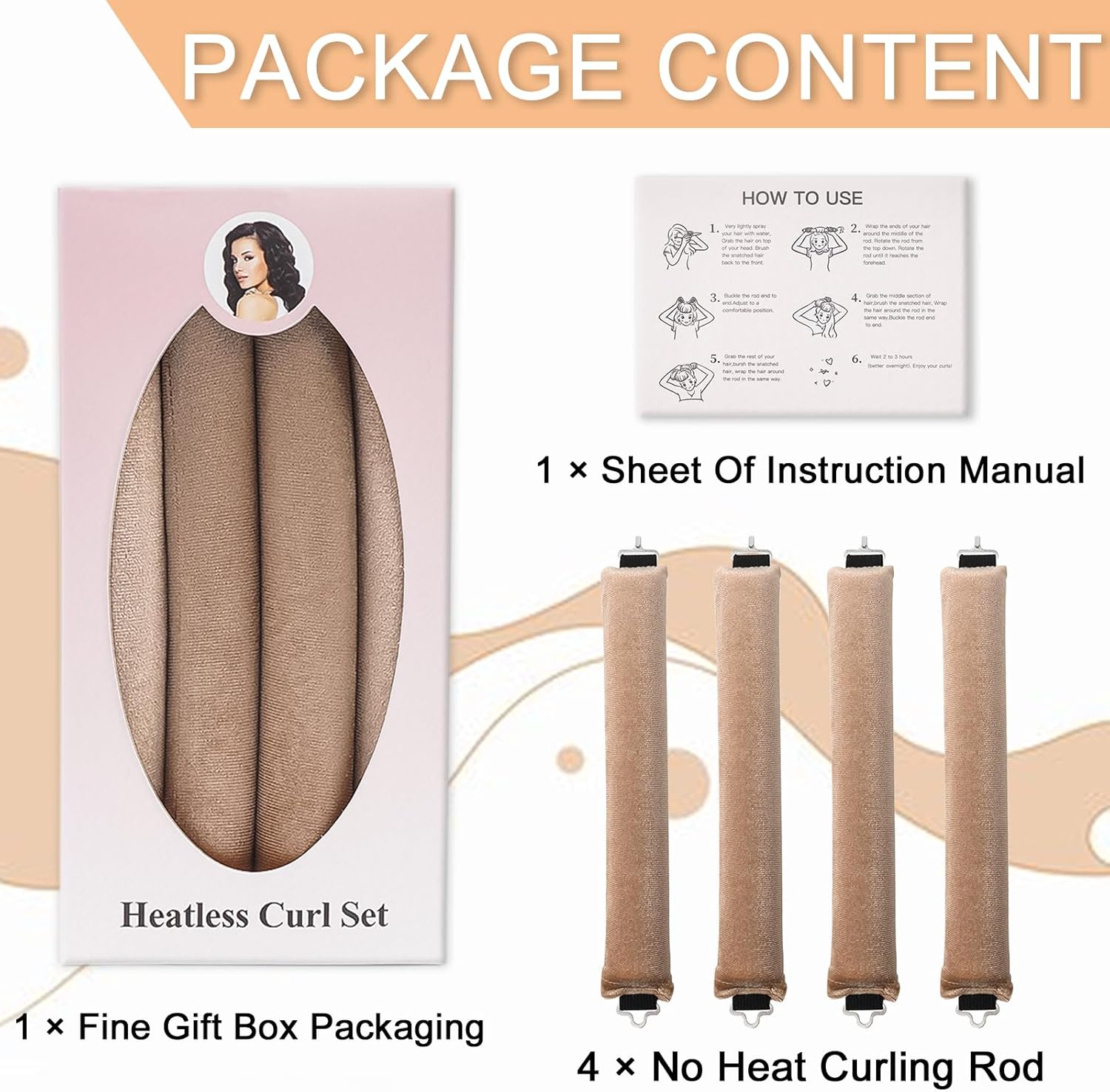 Heatless Hair Curler Overnight Curls Blowout Rods Headband No Heat Curlers to Sleep in Large Rods Hair Rollers Blowout Look for Short Hair Styling Tools Silk Hair Wrap Curling Set (Black, Regular) - 4 pcs - Medaid International