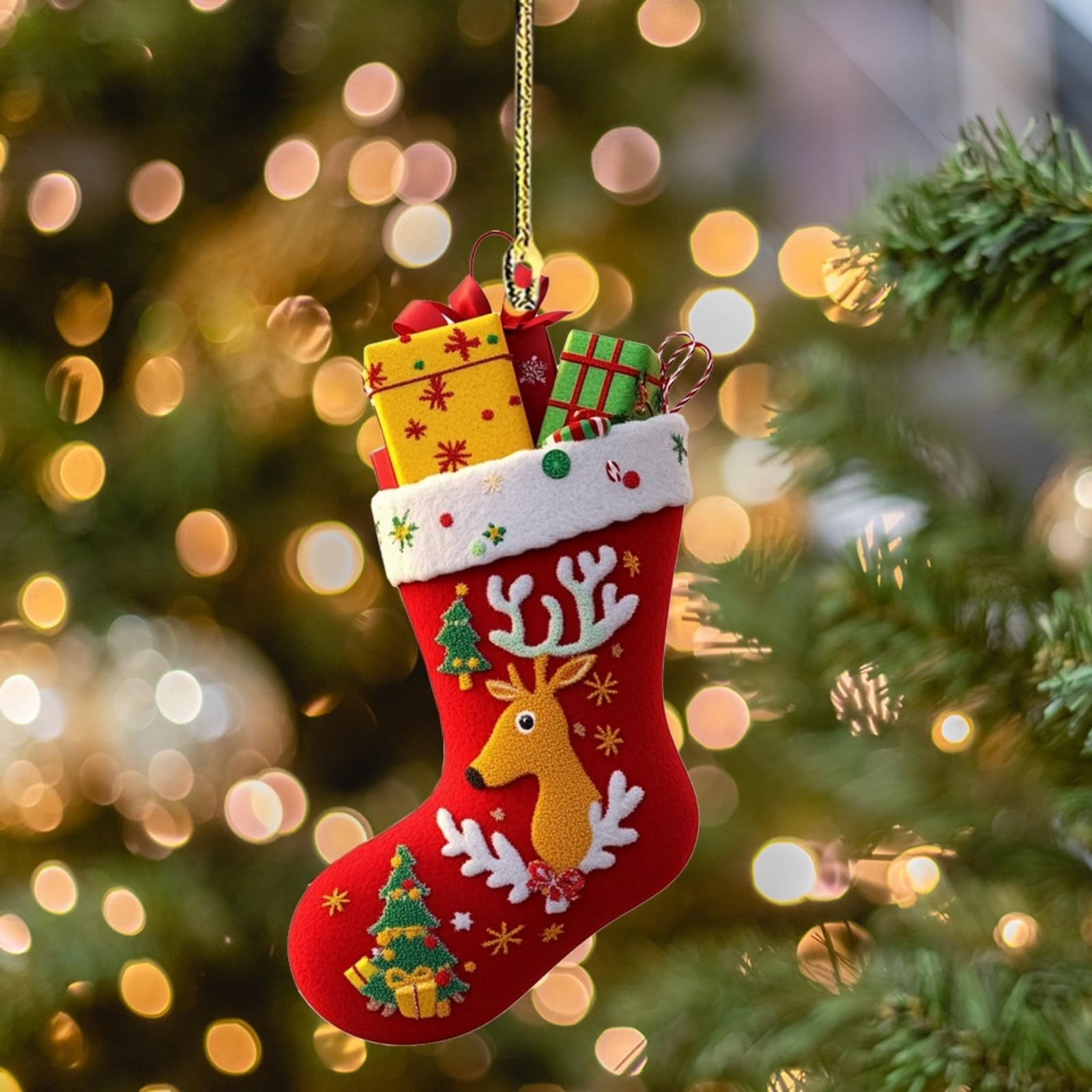 5PCS/1Set Santa Red Christmas Socks Hanging Ornaments - for Home Indoor, Outdoor & Winter Festivities | Decor for Christmas Tree, Fireplace & Family Gatherings - Medaid International