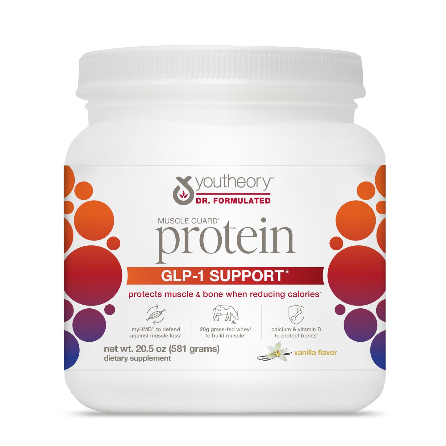 Youtheory Muscle Guard Protein GLP-1 Support - Whey Protein Powder Supplement - for GLP-1 Users - Supports Muscle & Bone - with myHMB, Calcium & Vitamin D - 20.5 oz Powder - Medaid International