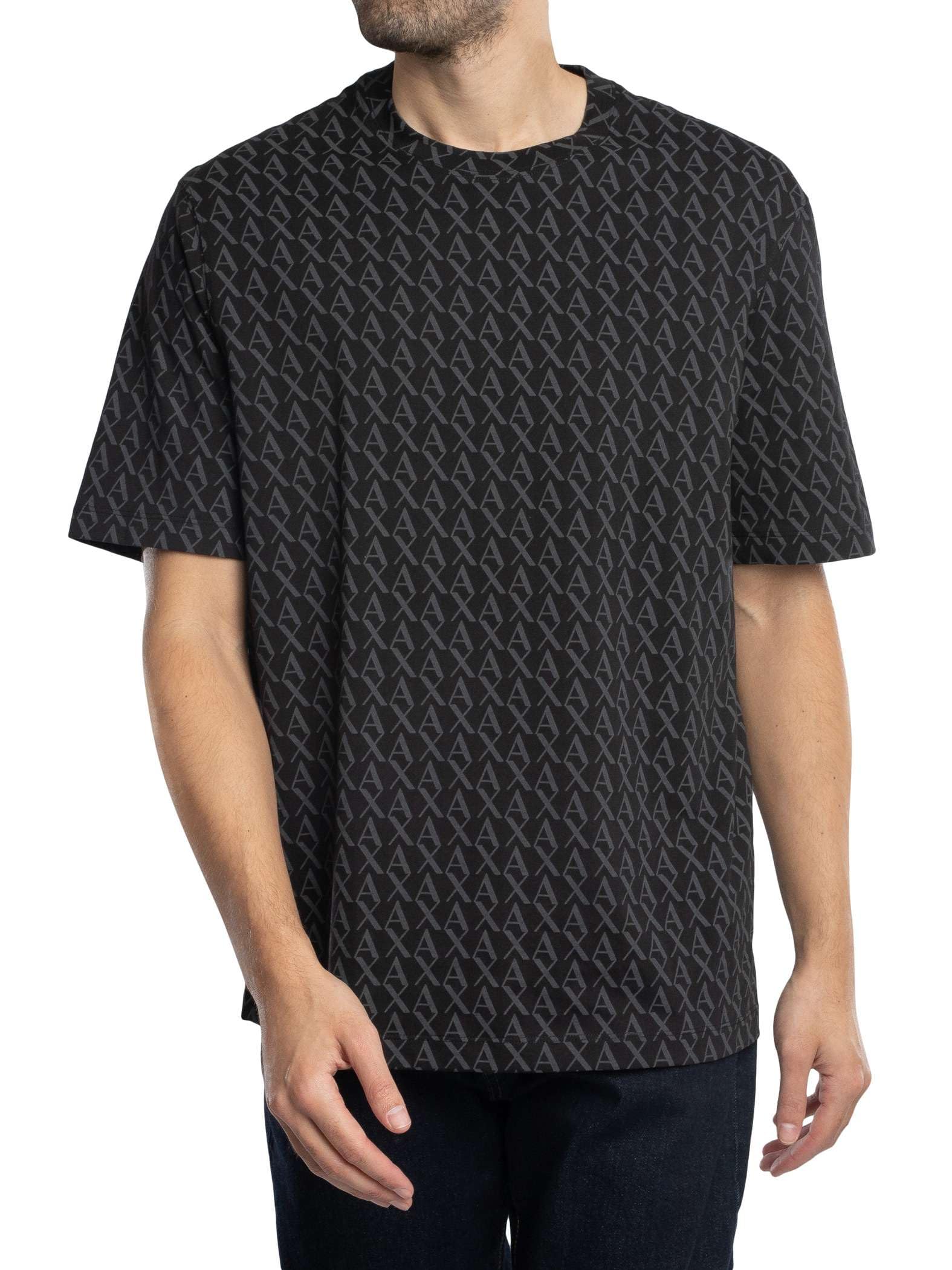Armani Exchange Men's All Over Logo Tee, Black/Black Allover, Medium - Medaid International