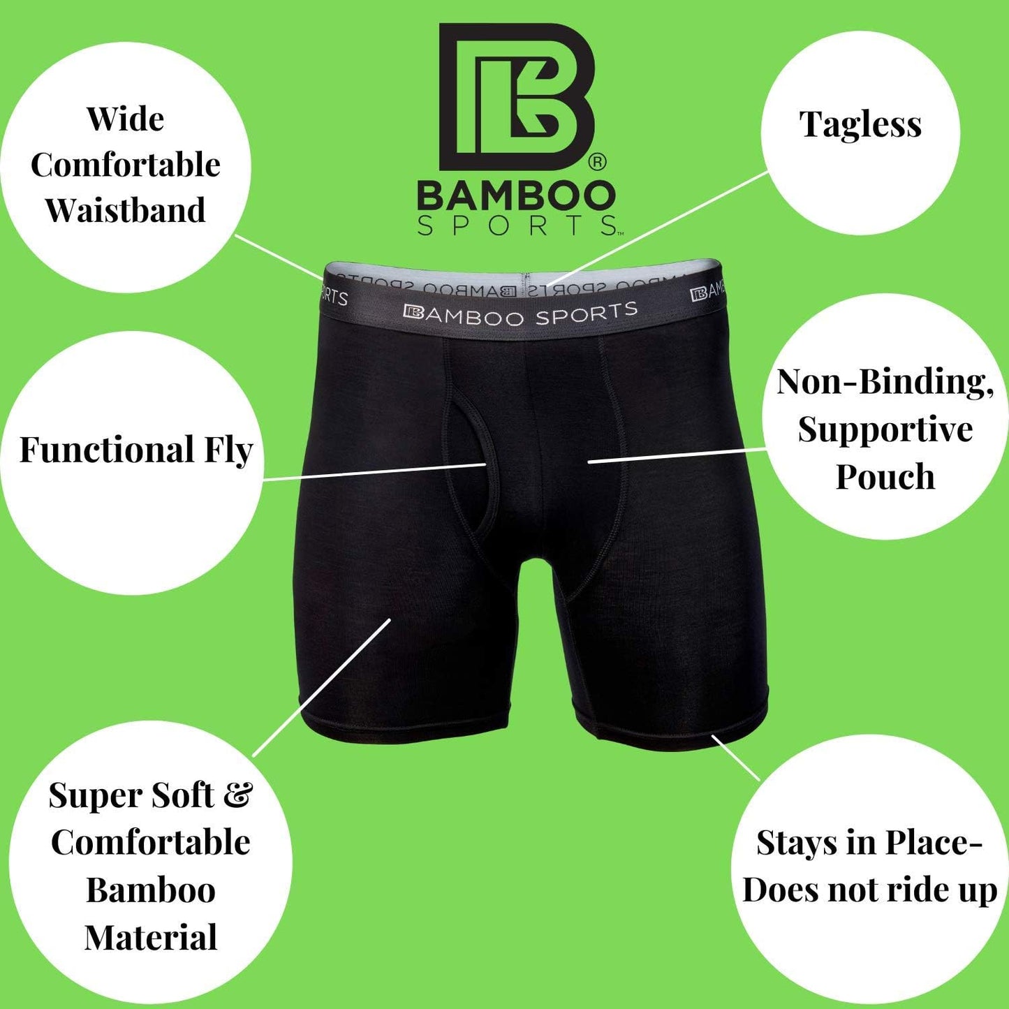 Bamboo Sports Mens Bamboo Boxer Briefs Underwear - Soft & Comfortable Fit 4 inch inseam - Medaid International
