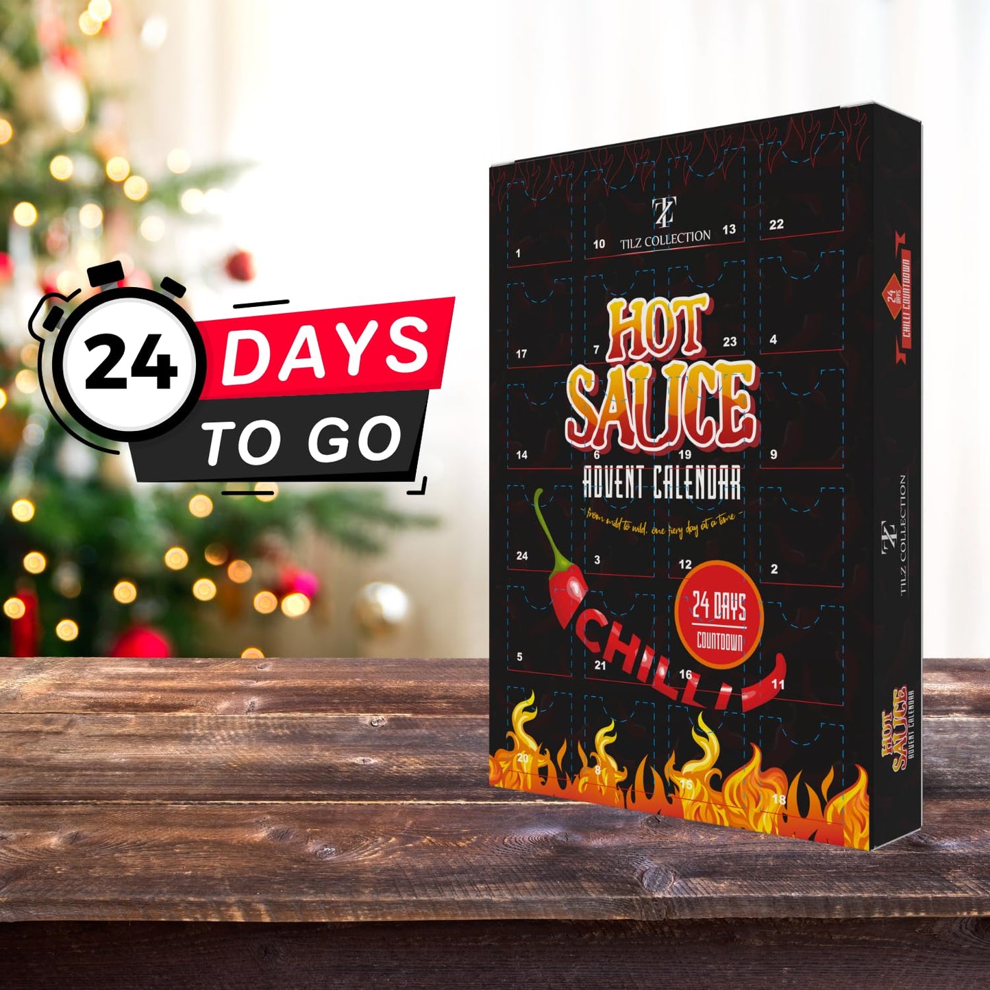 Hot Sauce Advent Calendar 2025 | 24 Days of Chilli Sauce | Ultimate Gift for Spicy Food Lovers | Food Advent Calendar 2025 Men, Chilli Challenge Hot Sauce for Women (Black) - Medaid International