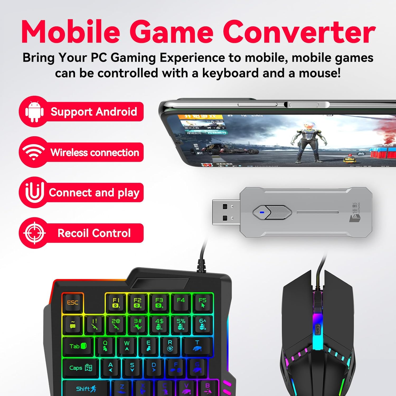 OEM 4-IN-1 Mobile Gaming Combo: Keyboard, Mouse, Converter, Stand - Medaid International