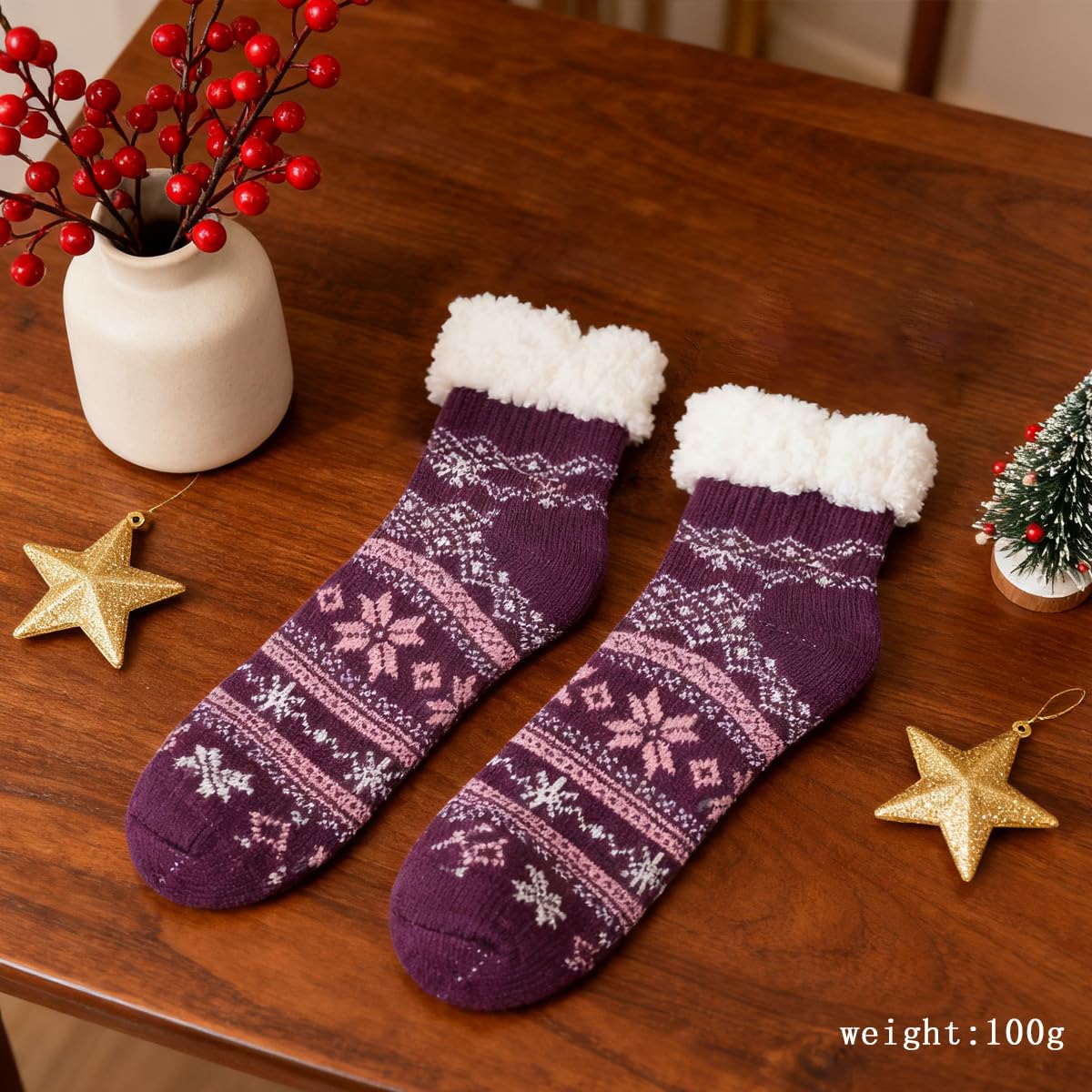 Cabin Socks,Slipper Fleece Lined Socks,Winter Warm Fuzzy Indoor Christmas Gifts Sock,Ultra Soft Christmas Winter Non Skid - Medaid International