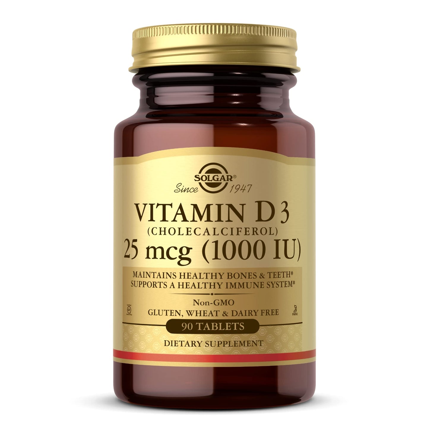 Solgar Vitamin D3 (Cholecalciferol) 25 mcg (1000 IU) - 90 Tablets - Helps Maintain Healthy Bones & Teeth - Immune System Support - Non-GMO, Gluten Free, Dairy Free, Kosher - 90 Servings - Medaid International